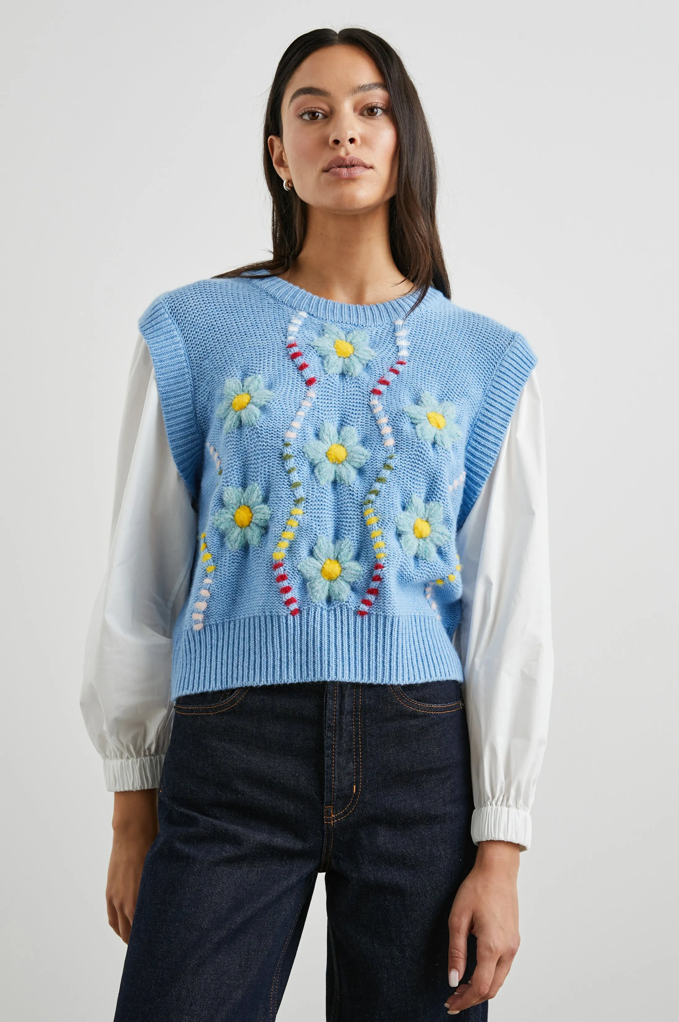 TESS SWEATER - BLUE CABLE DAISIES sold by Rails product image thumbnail 4