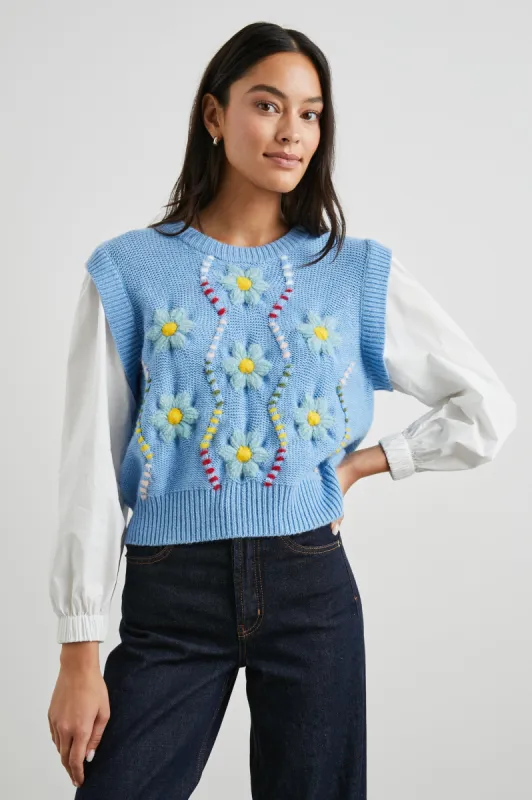 TESS SWEATER - BLUE CABLE DAISIES made by Rails