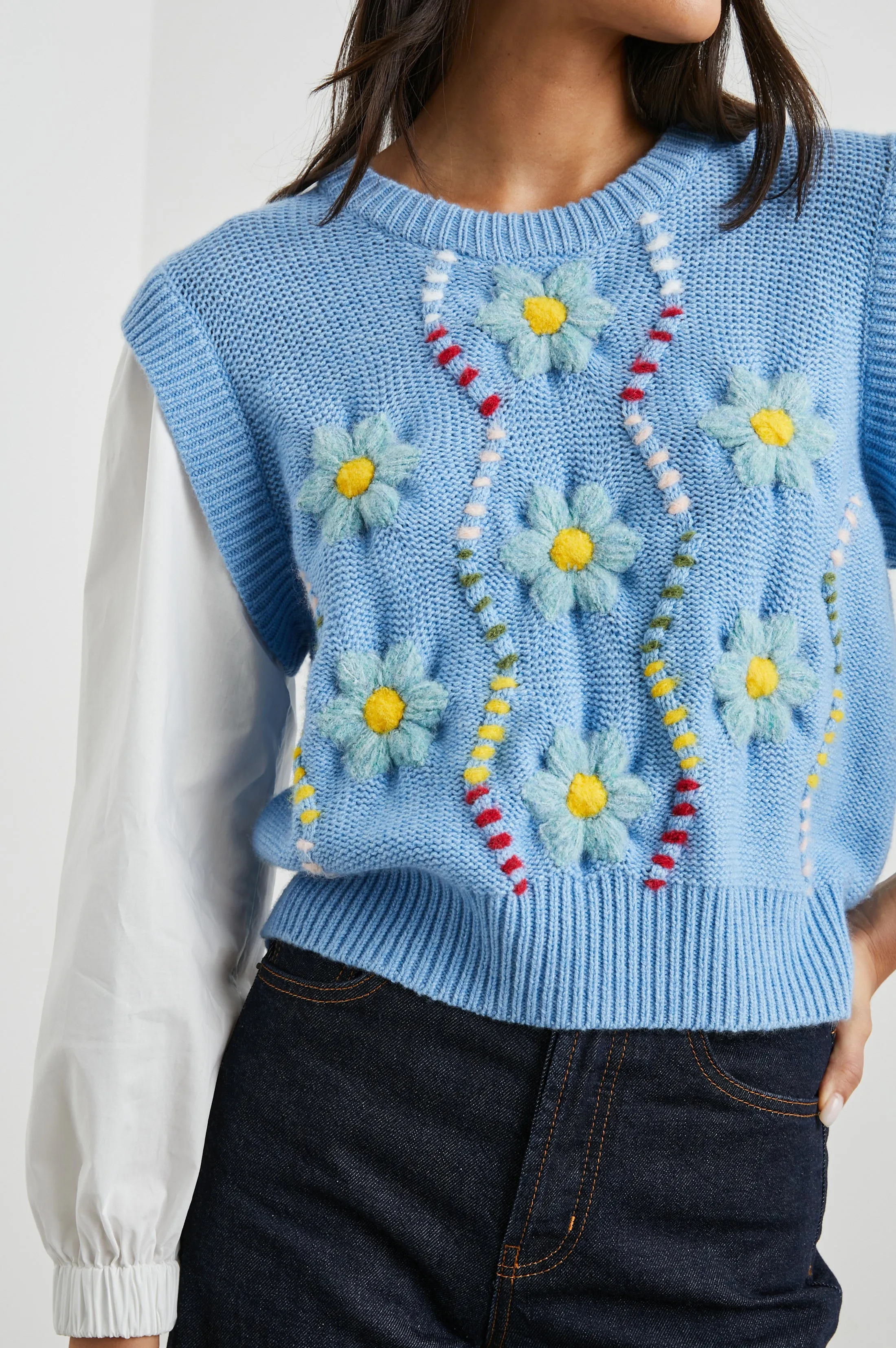 TESS SWEATER - BLUE CABLE DAISIES sold by Rails product image thumbnail 2