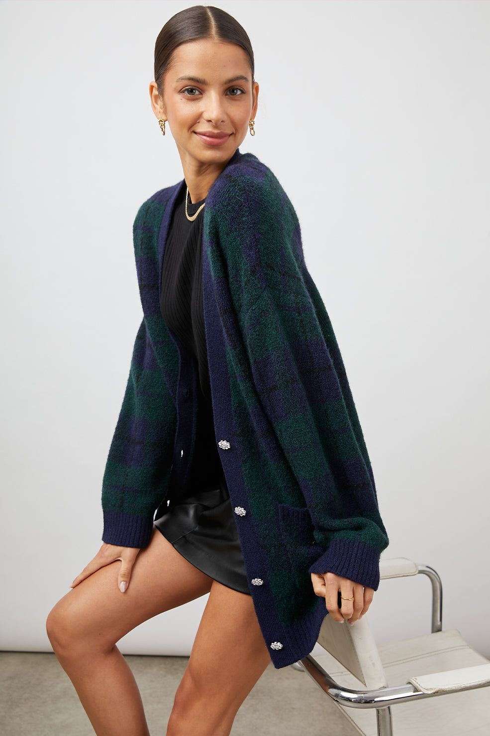 RUNI CARDIGAN - NAVY TARTAN sold by Rails product image thumbnail 4
