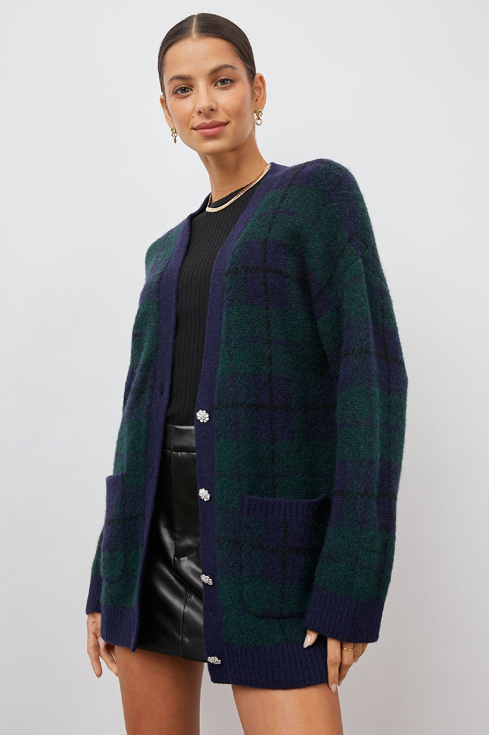 RUNI CARDIGAN - NAVY TARTAN sold by Rails product image thumbnail 5
