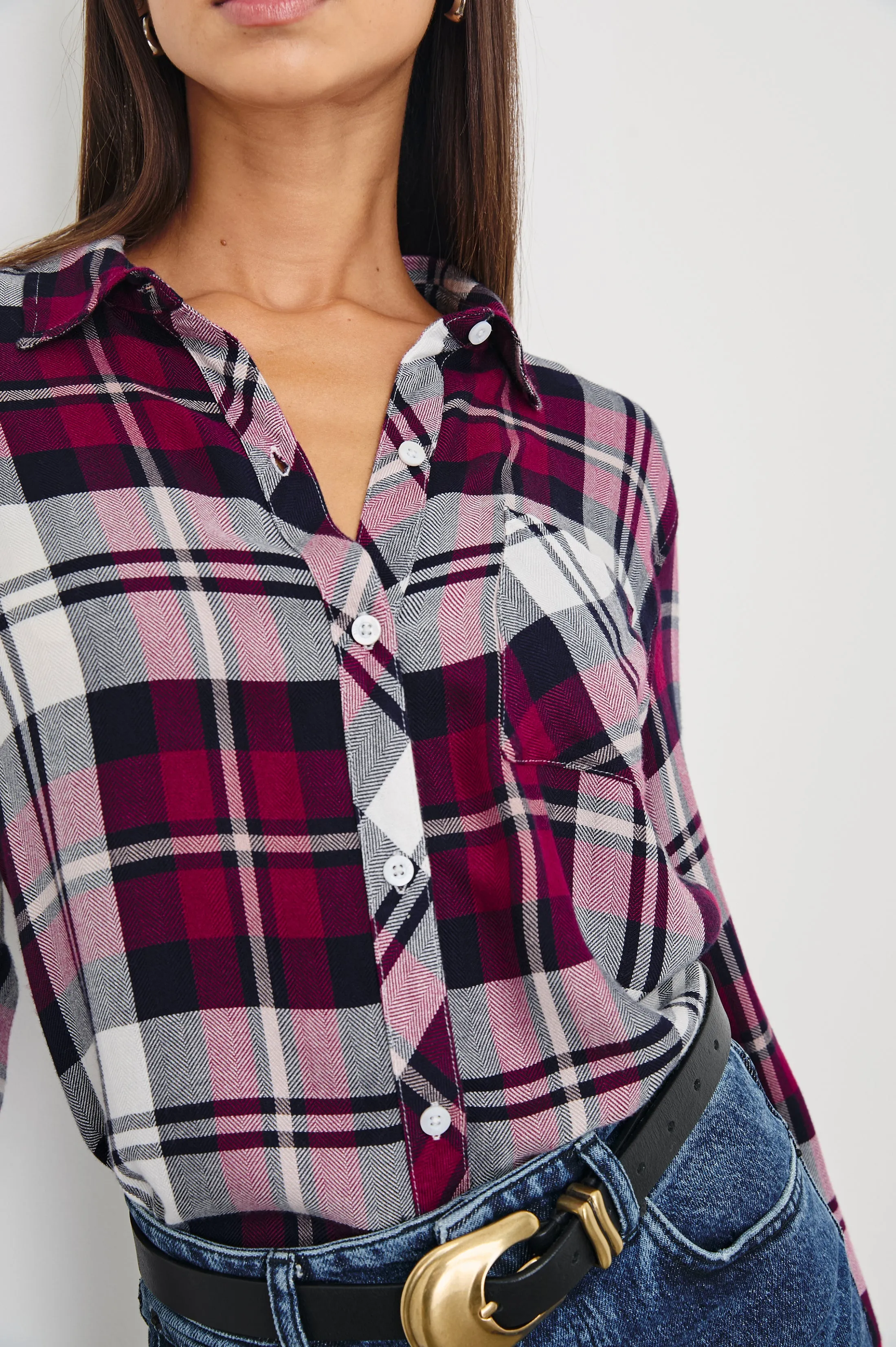 HUNTER SHIRT - LYCHEE NAVY WHITE sold by Rails product image thumbnail 2