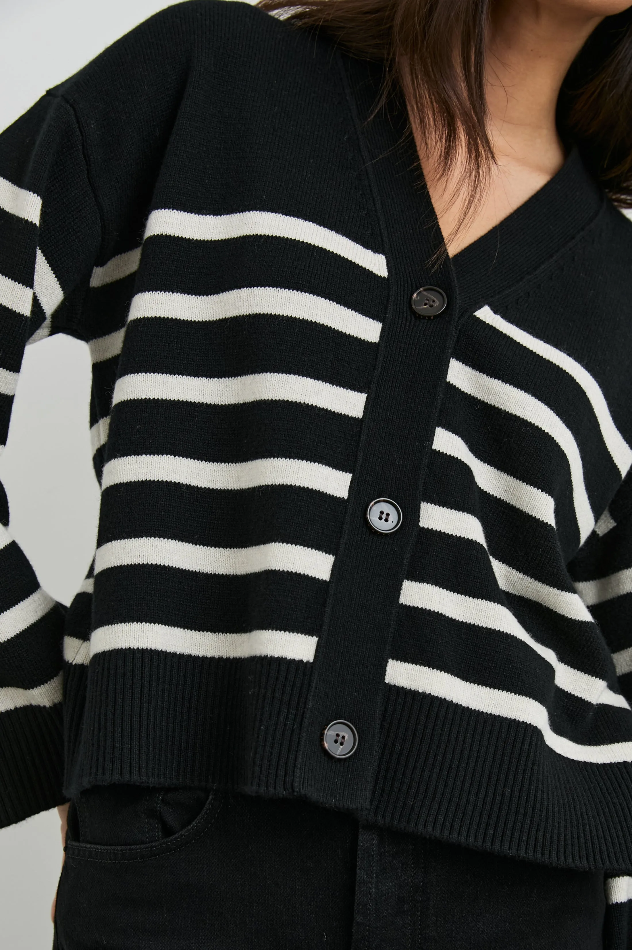 GENEVA CARDIGAN - BLACK OATMEAL STRIPES sold by Rails product image thumbnail 2