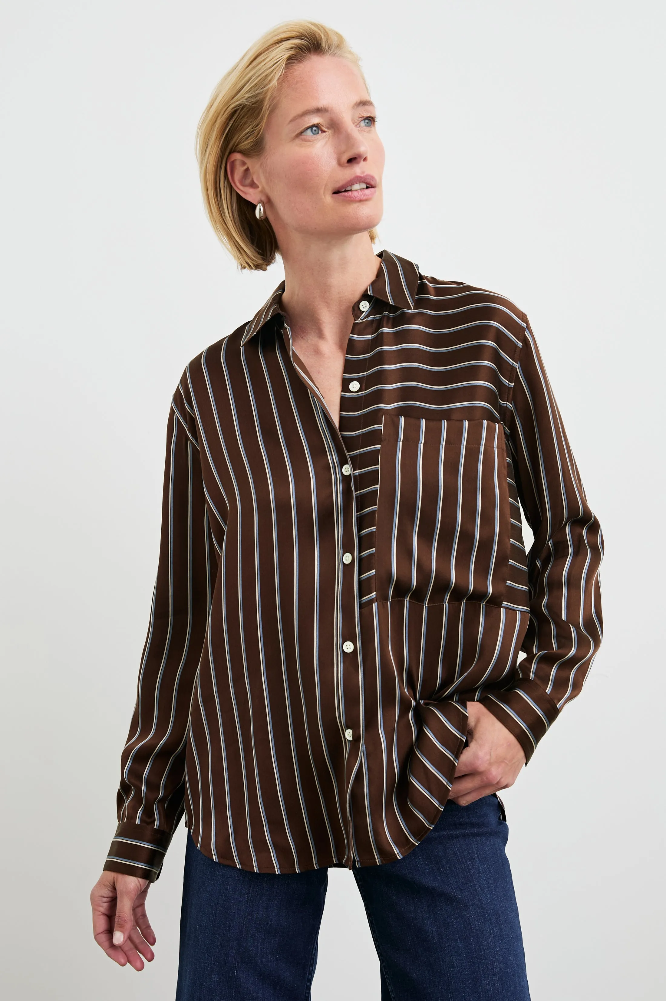 SPENCER SHIRT - BALTIC WHITE STRIPE sold by Rails