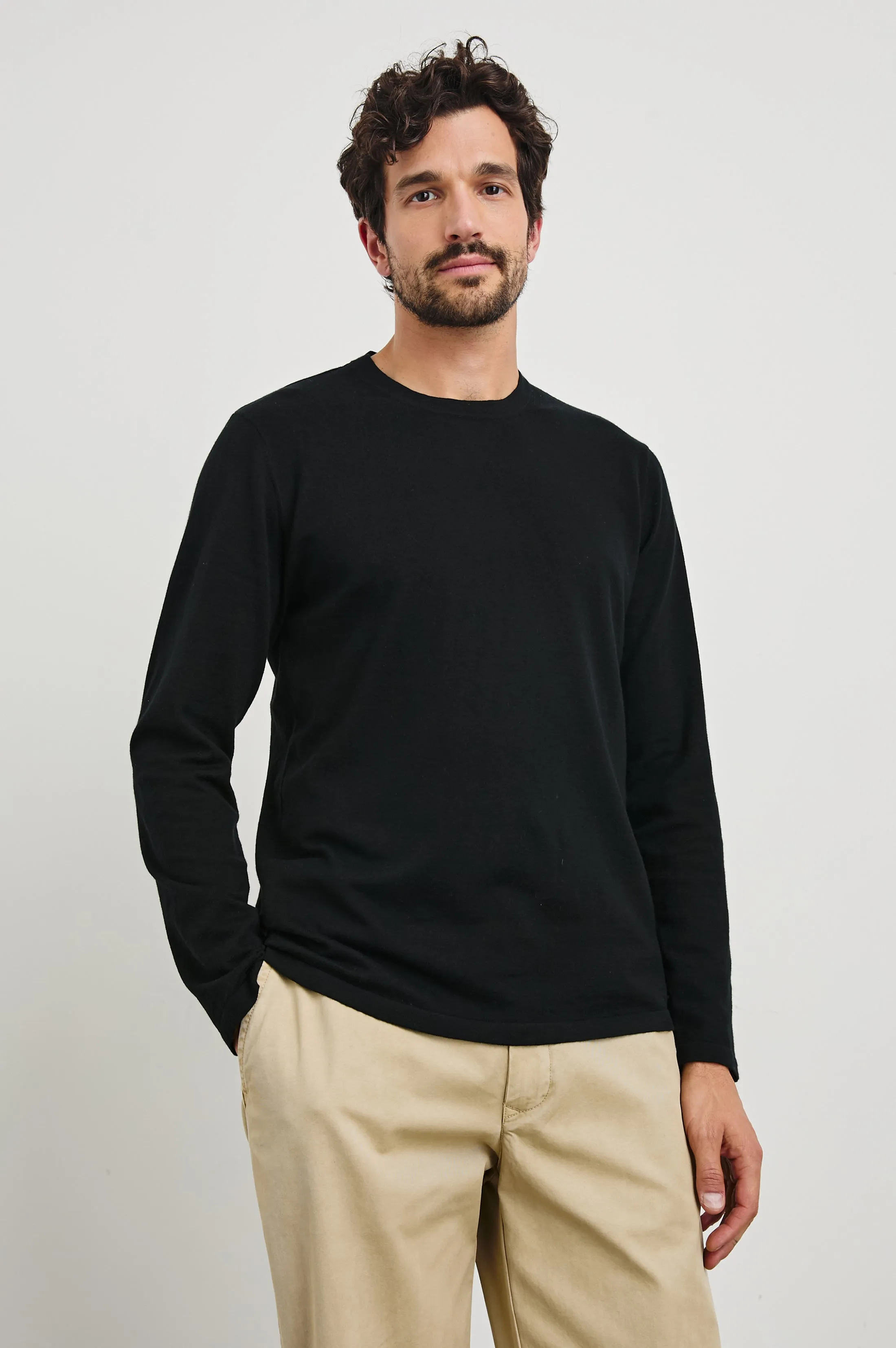QUENTIN COTTON CASHMERE LONG SLEEVE TEE - BLACK sold by Rails