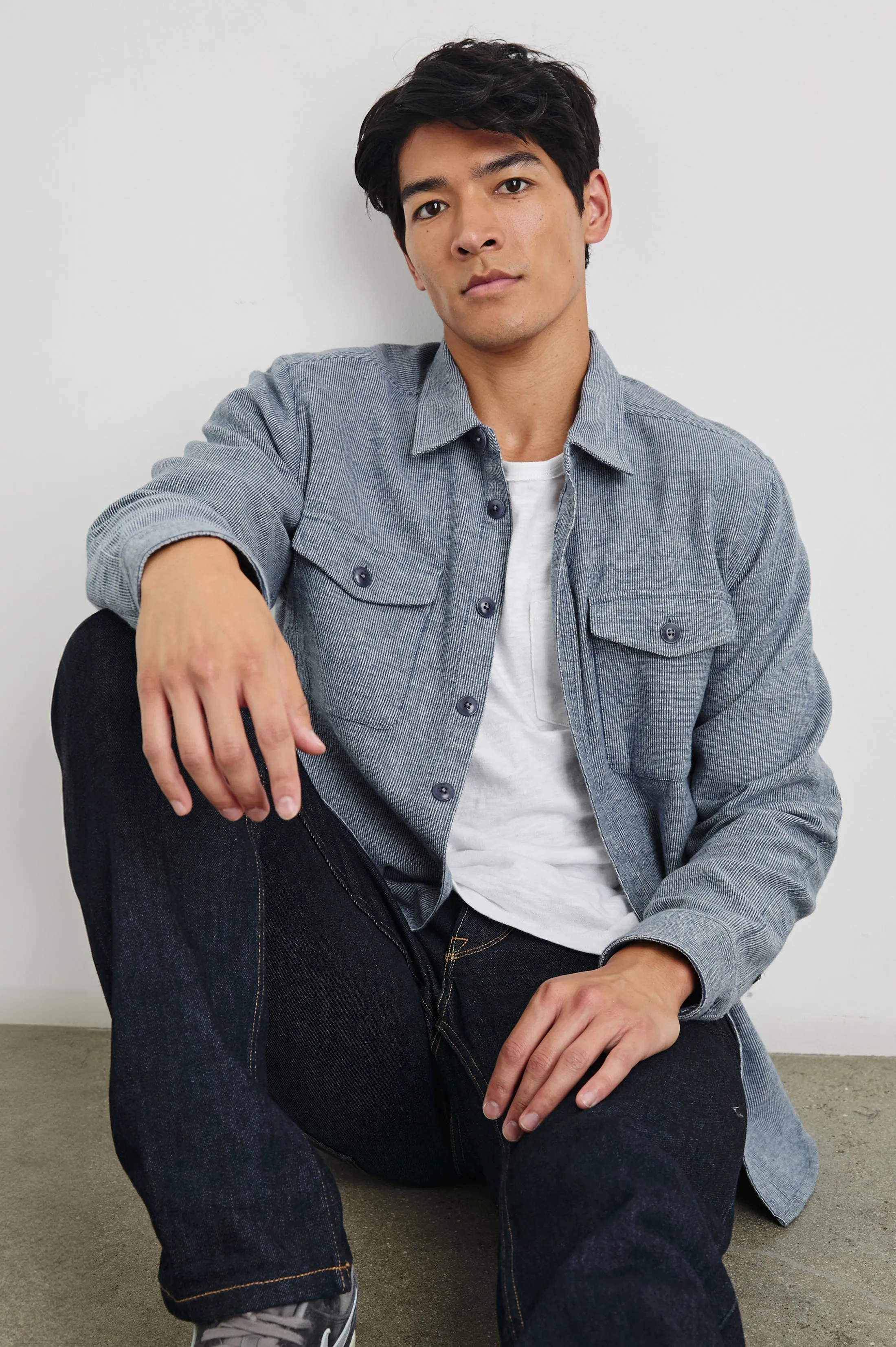 BURR SHIRT JACKET - DENIM WHITE sold by Rails