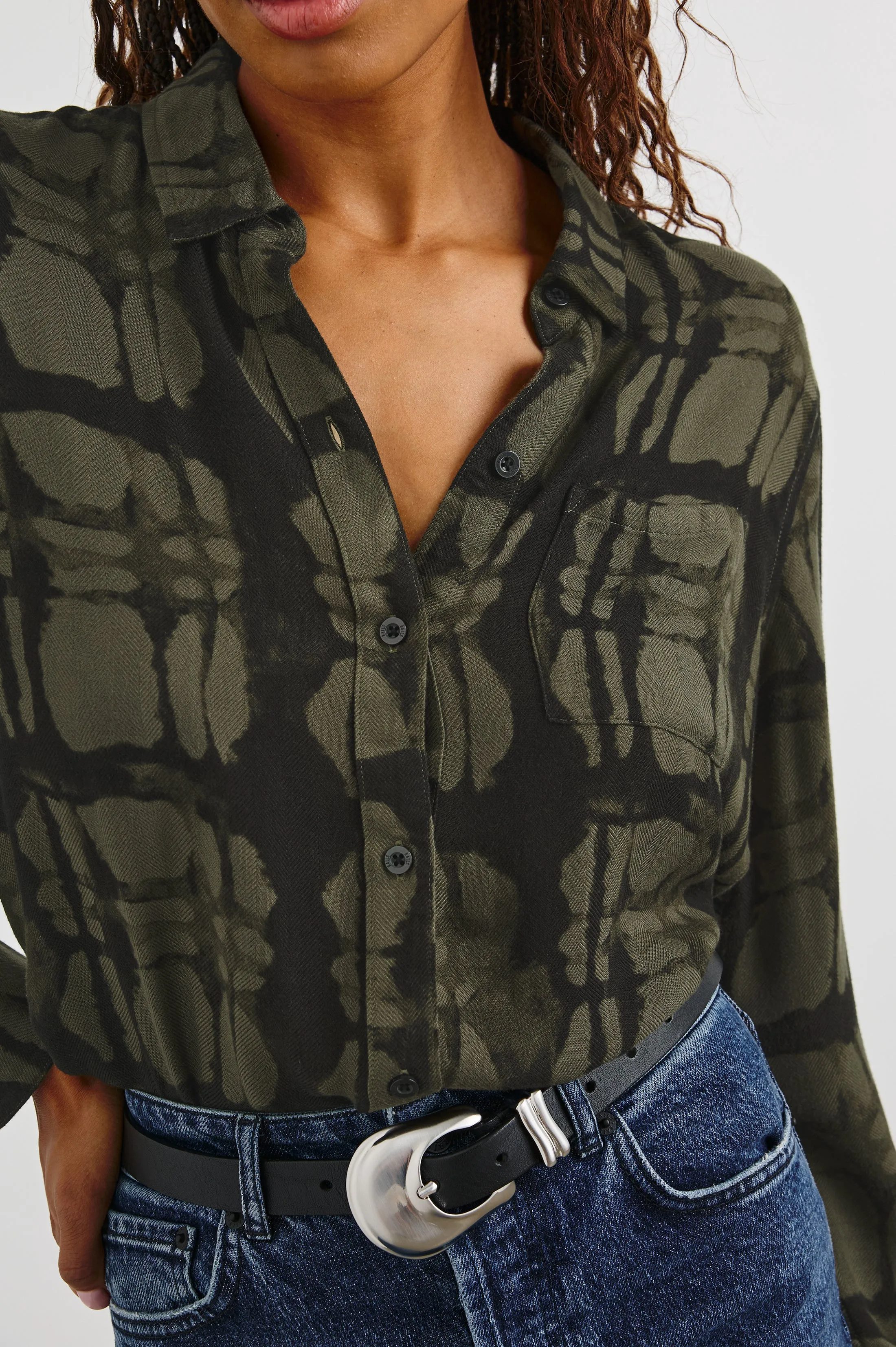 HUNTER SHIRT - OLIVE WATERCOLOR PLAID sold by Rails product image thumbnail 2