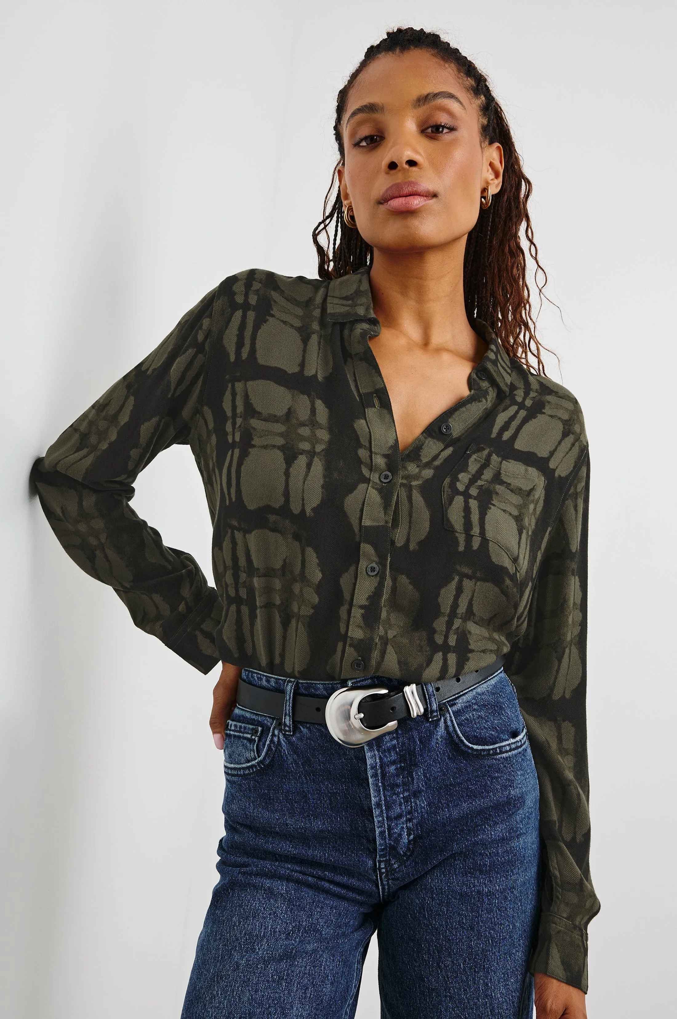HUNTER SHIRT - OLIVE WATERCOLOR PLAID sold by Rails product image thumbnail 4