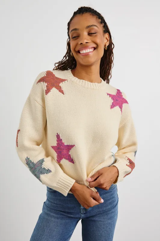 ZOEY SWEATER - IVORY RAINBOW STARS sold by Rails