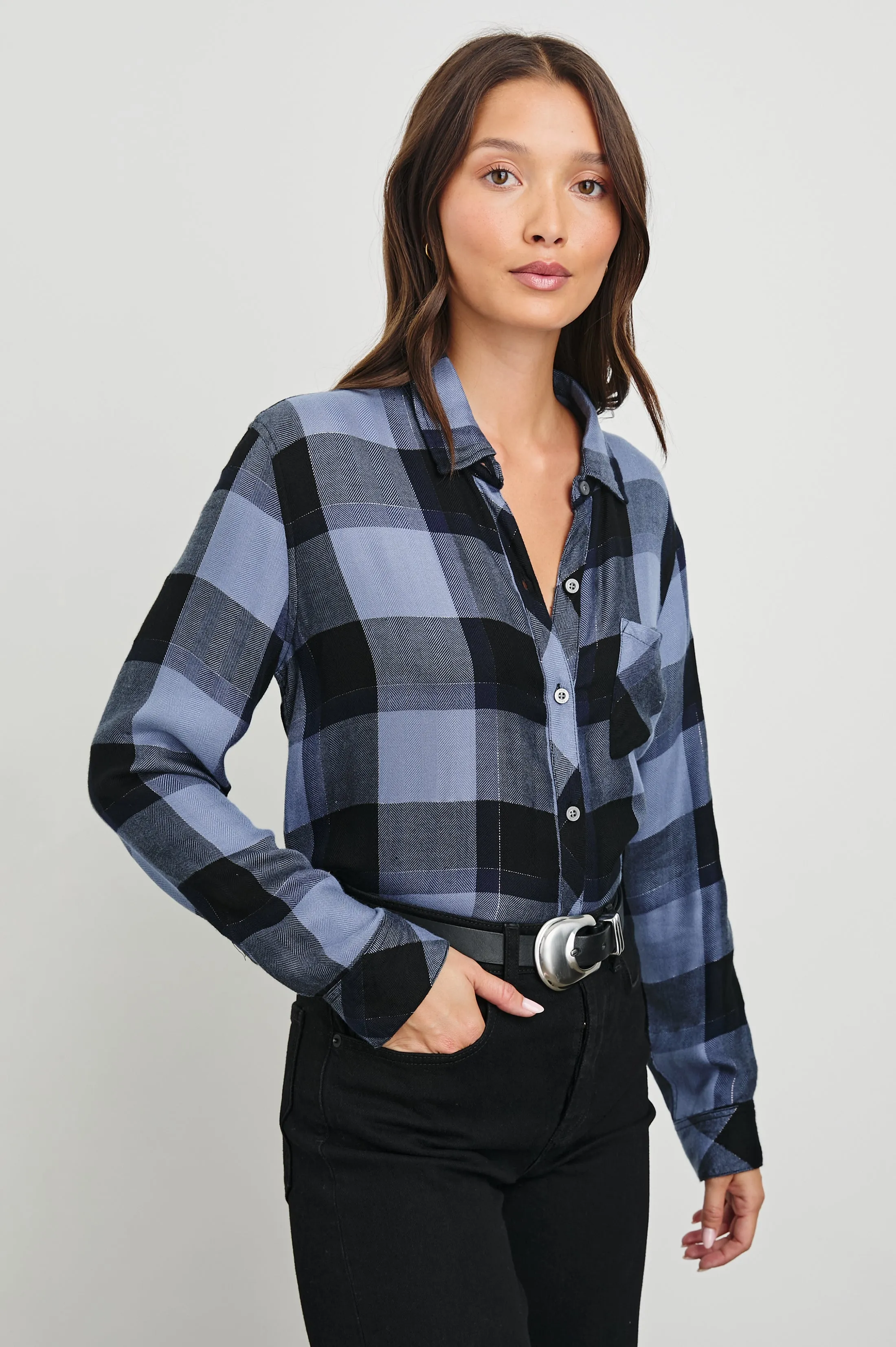 HUNTER SHIRT - PERIWINKLE NAVY SILVER LUREX sold by Rails product image thumbnail 4