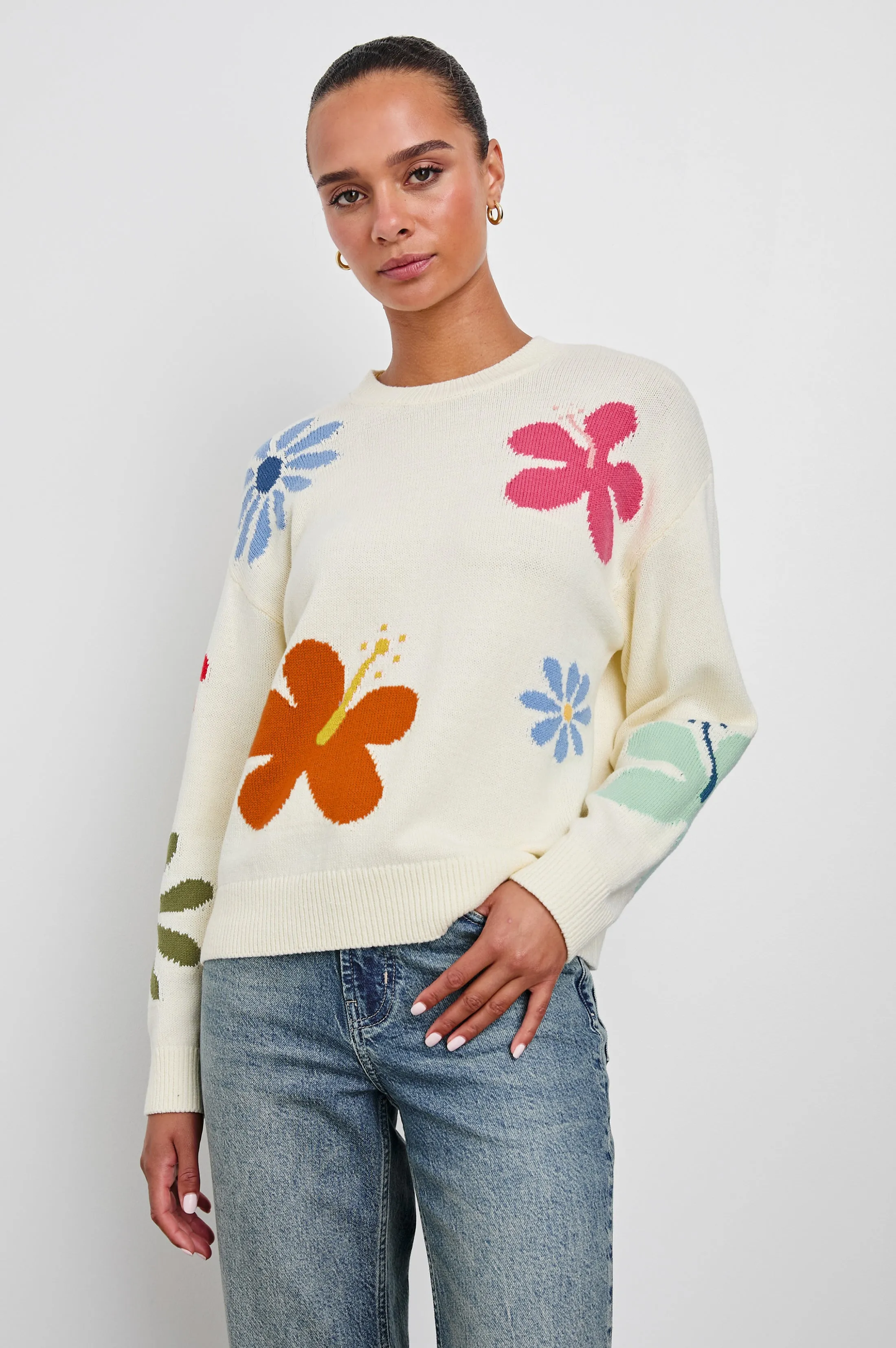 ZOEY SWEATER - IVORY HIBISCUS sold by Rails