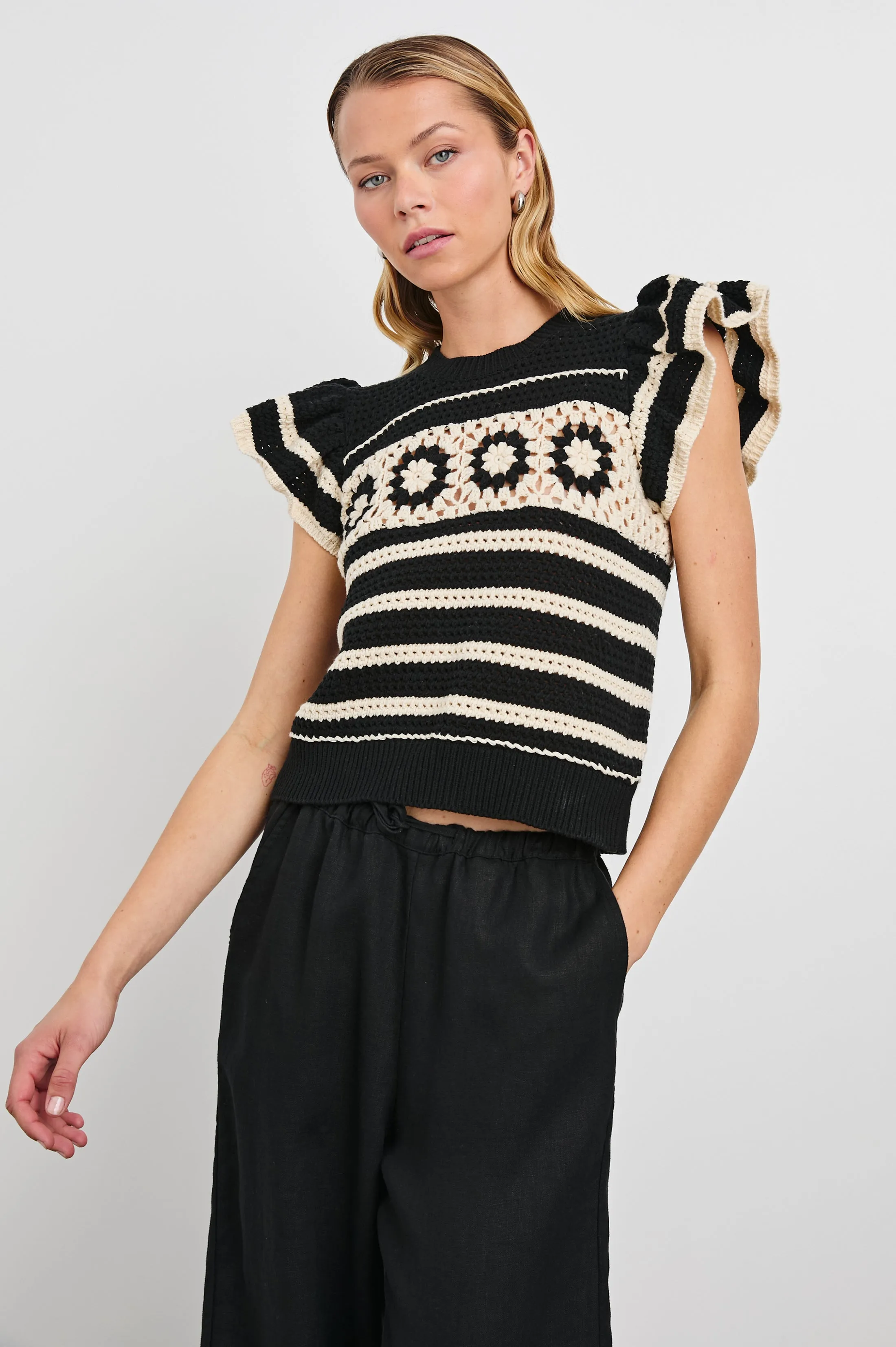 PENELOPE TOP - BLACK IVORY STRIPE sold by Rails