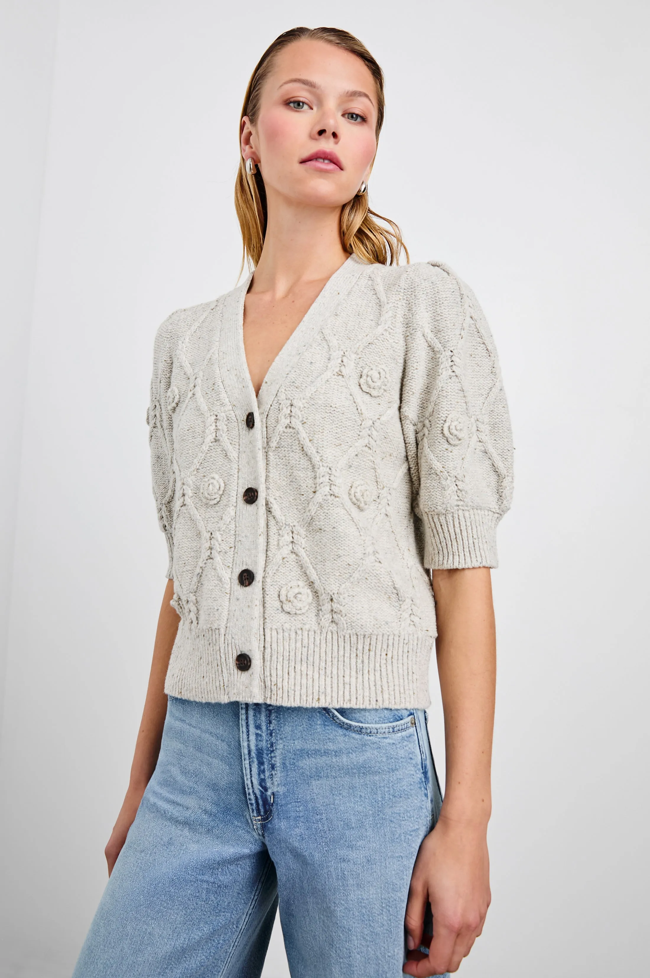 ISLA CARDIGAN - GREY WITH CROCHET DAISIES sold by Rails product image thumbnail 4