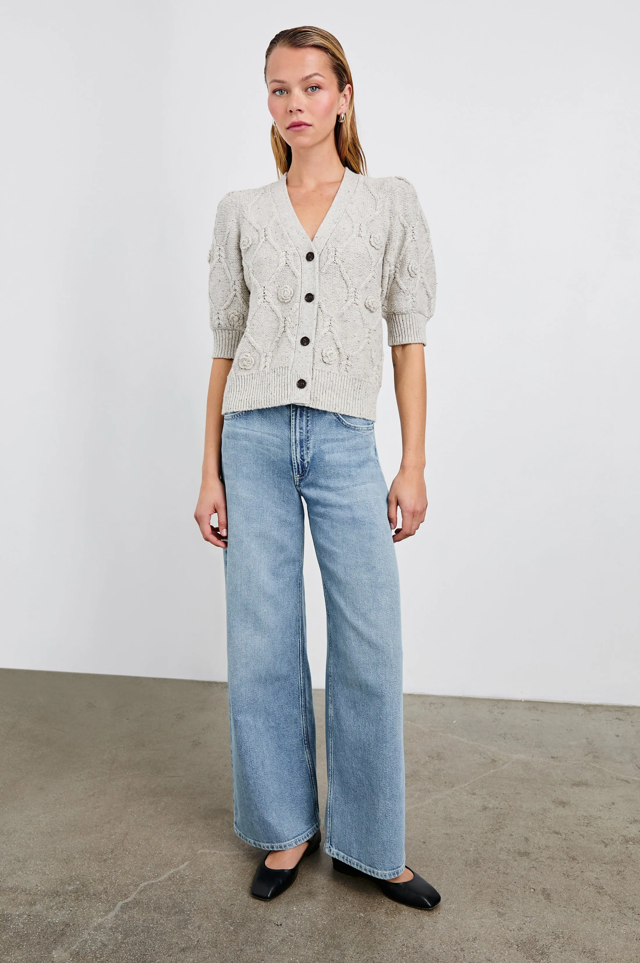 ISLA CARDIGAN - GREY WITH CROCHET DAISIES sold by Rails product image thumbnail 3