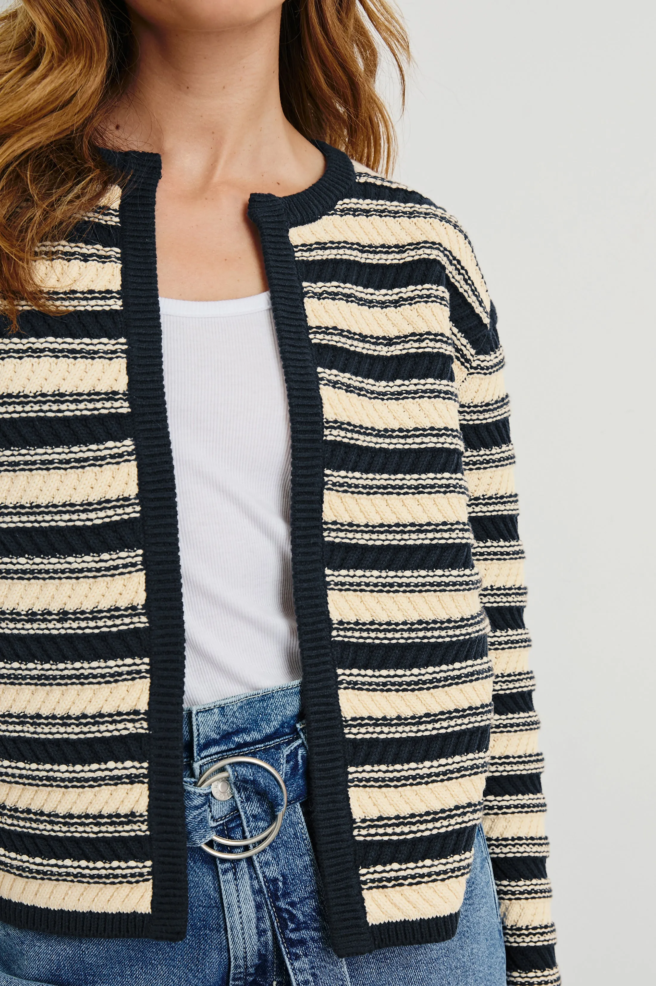 NELLY CARDIGAN - NAVY OAT STRIPE sold by Rails product image thumbnail 2