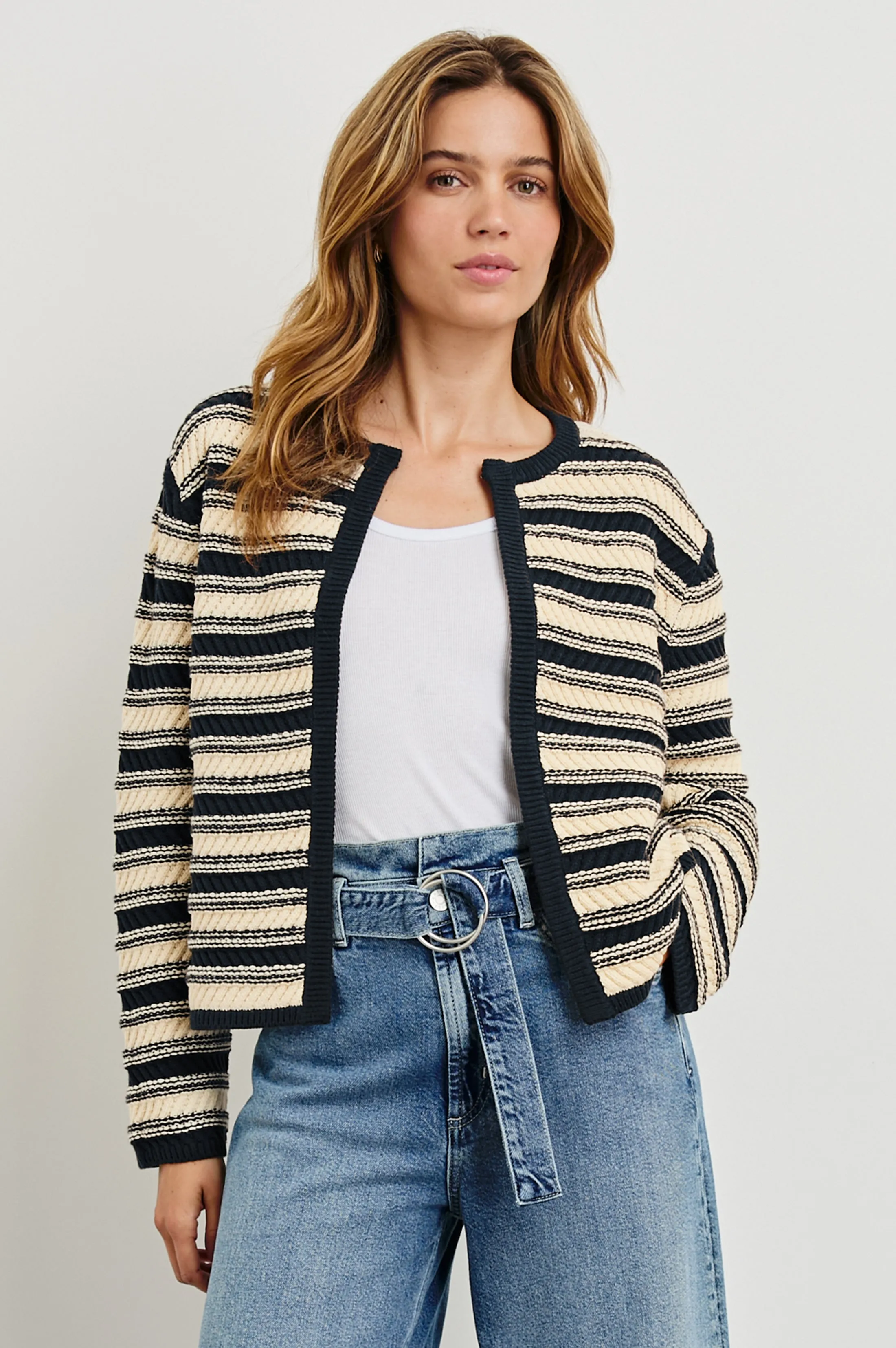 NELLY CARDIGAN - NAVY OAT STRIPE sold by Rails