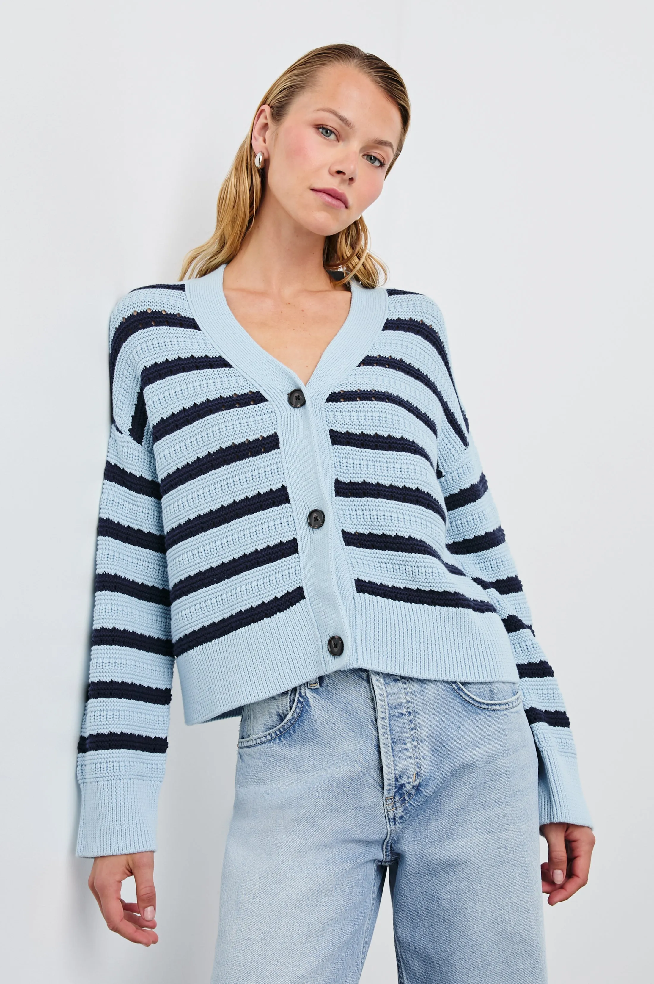 GENEVA CARDIGAN - SKY NAVY STRIPE sold by Rails