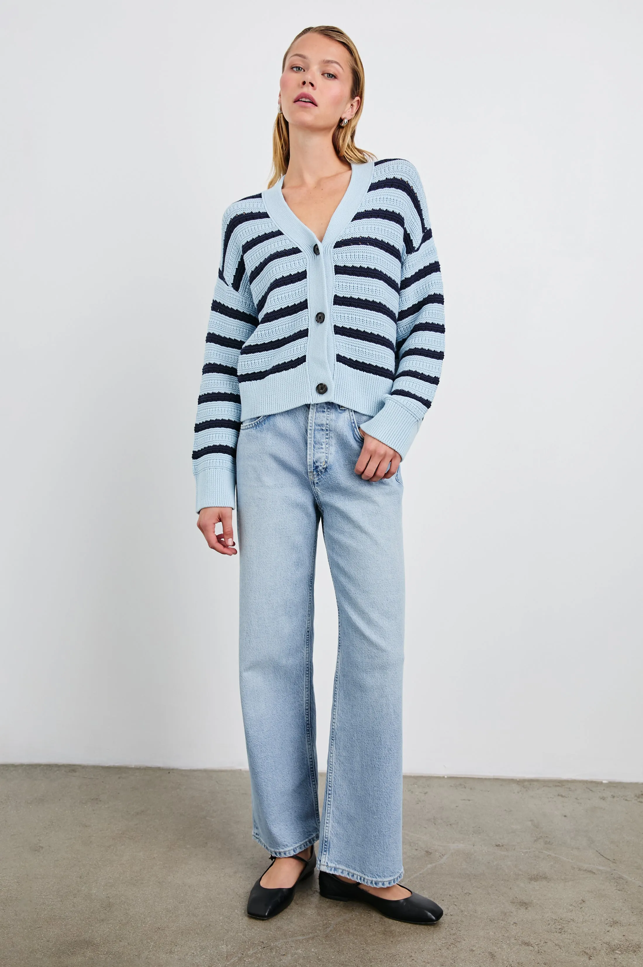GENEVA CARDIGAN - SKY NAVY STRIPE sold by Rails product image thumbnail 4