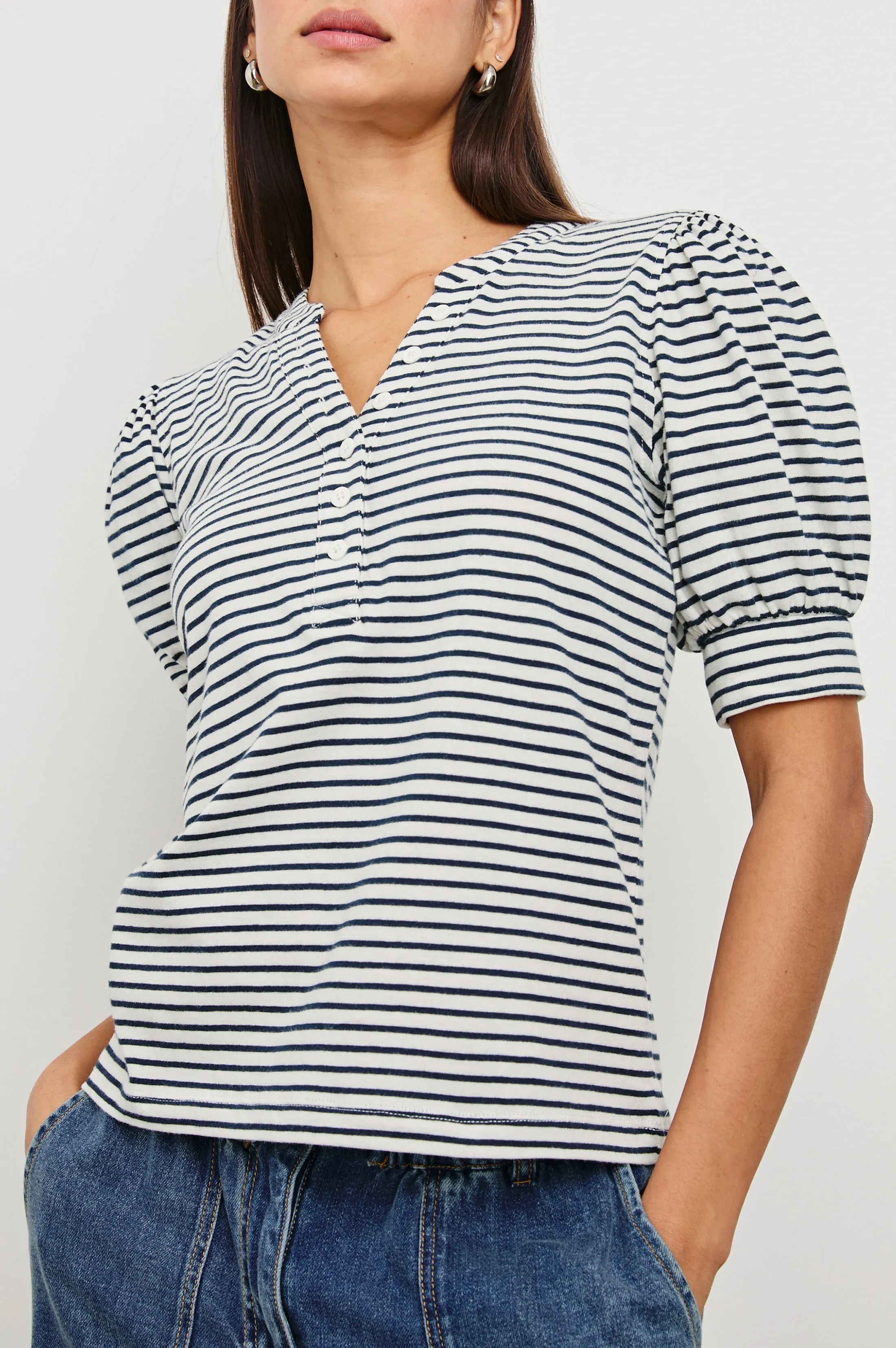 JEWEL TOP - IVORY NAVY MICRO STRIPE sold by Rails