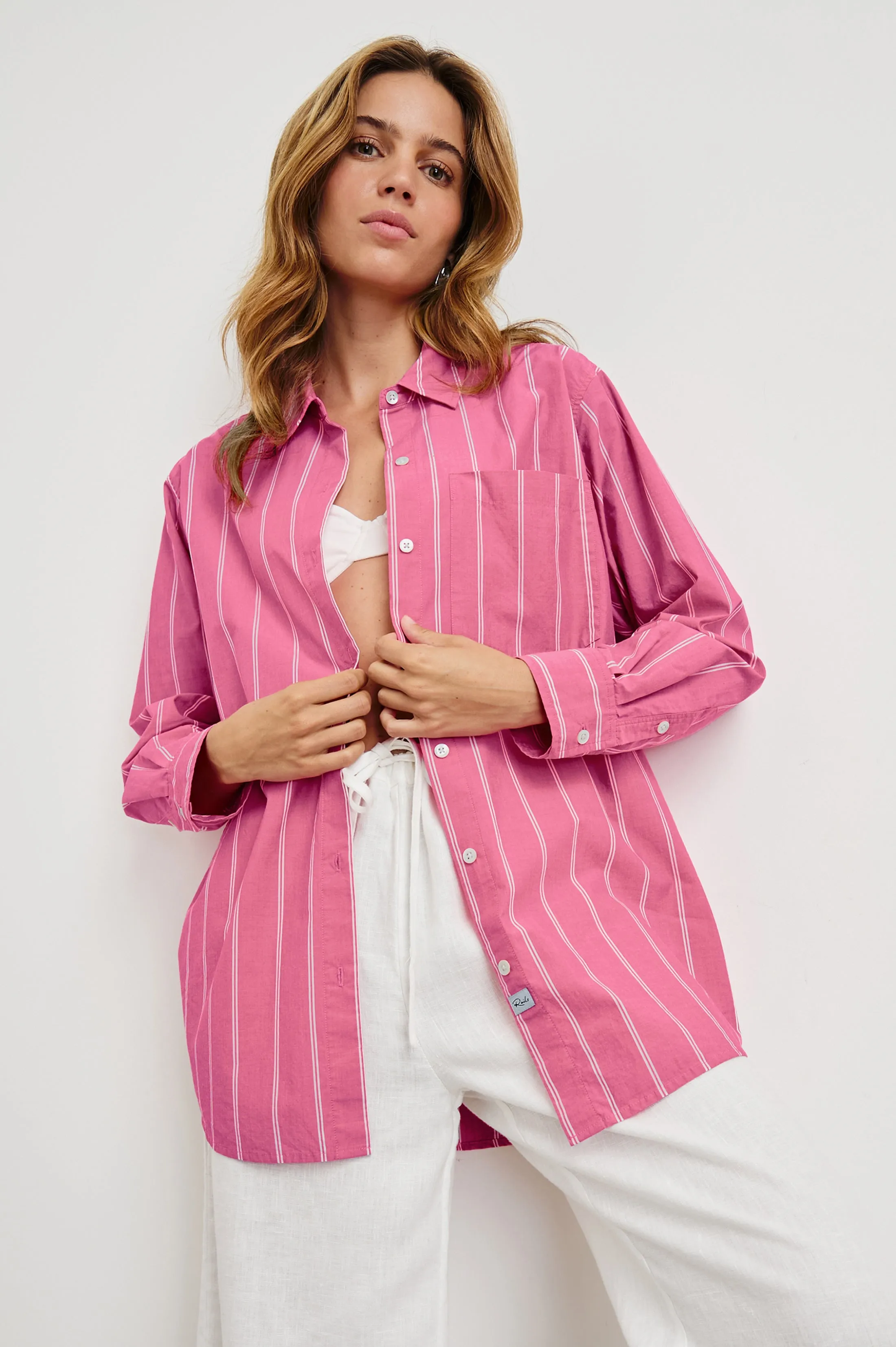 ELSA SHIRT - HIBISCUS WHITE STRIPE sold by Rails