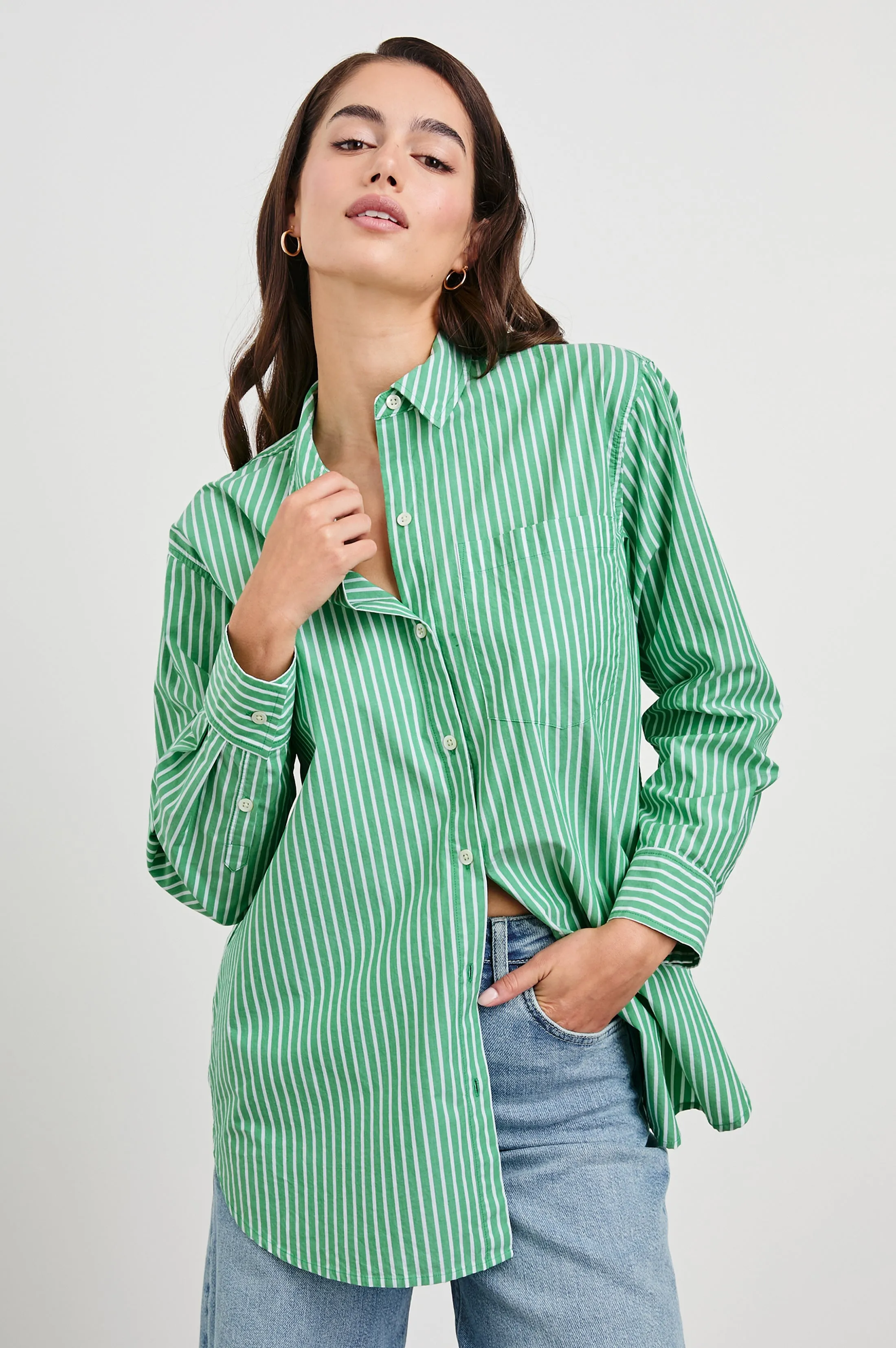 ELSA SHIRT - KELLY WHITE STRIPE sold by Rails