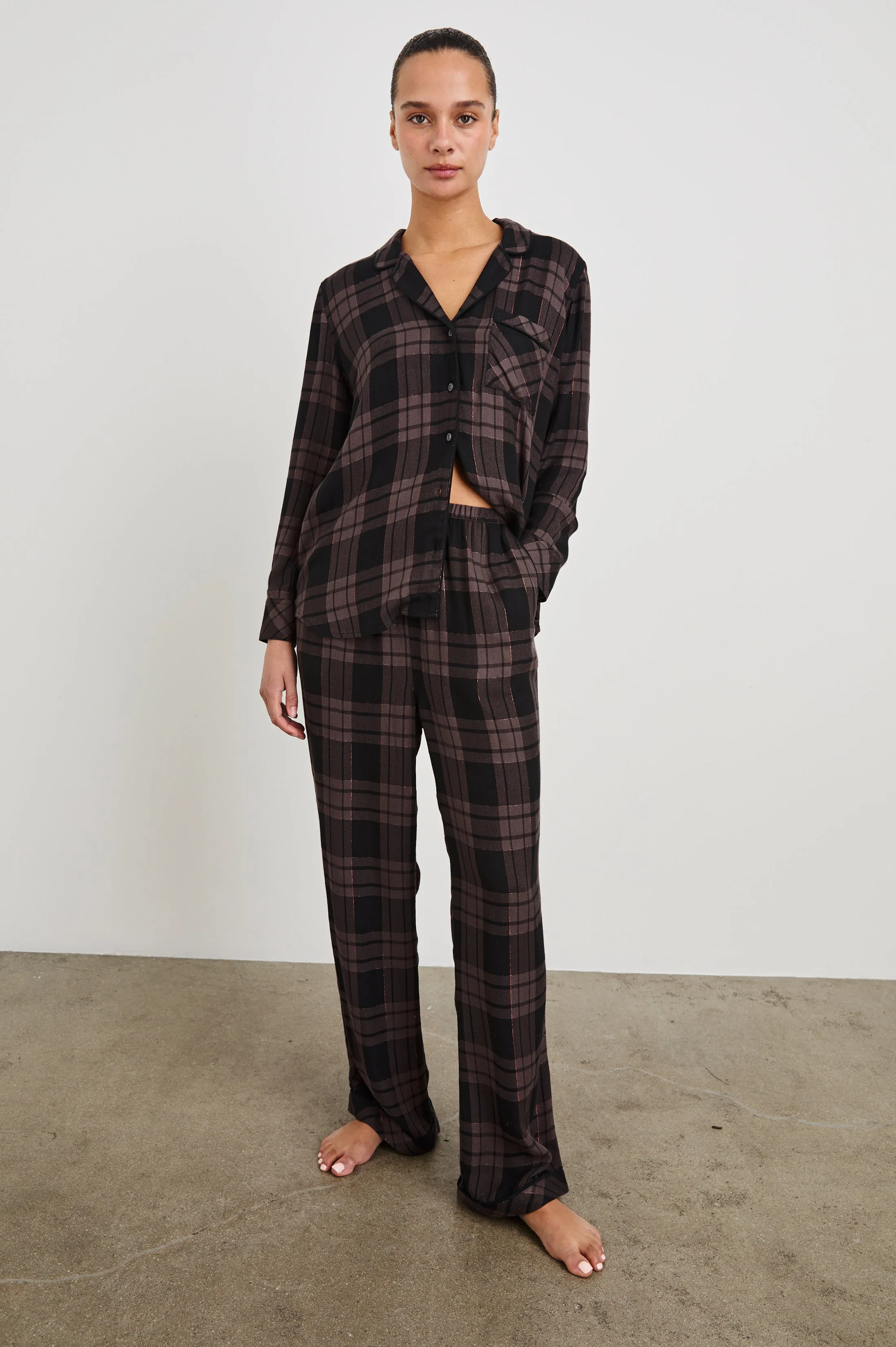 LUNA PAJAMA SET - MAUVE BRONZE METALLIC PITCH sold by Rails