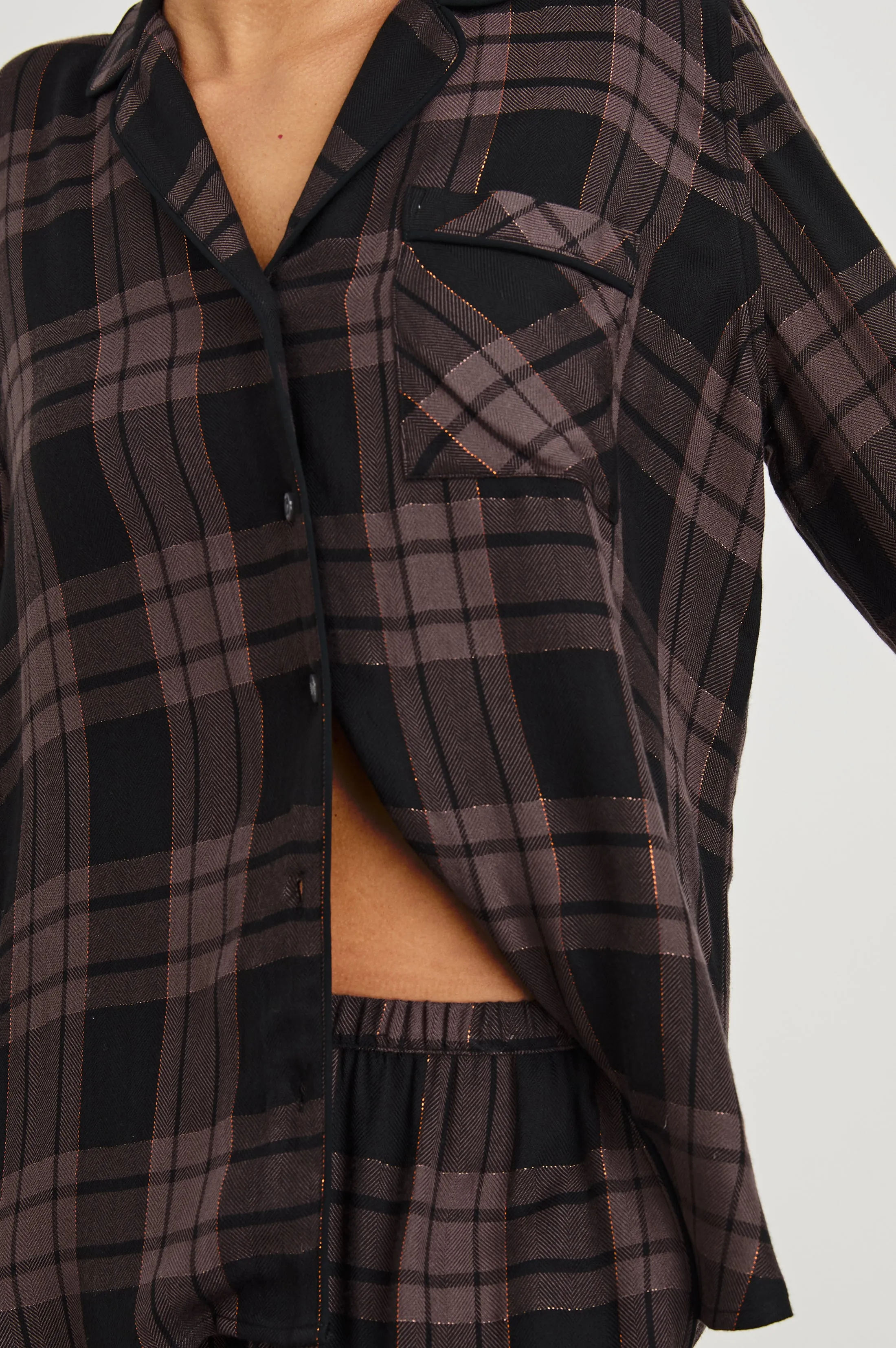 LUNA PAJAMA SET - MAUVE BRONZE METALLIC PITCH sold by Rails product image thumbnail 3