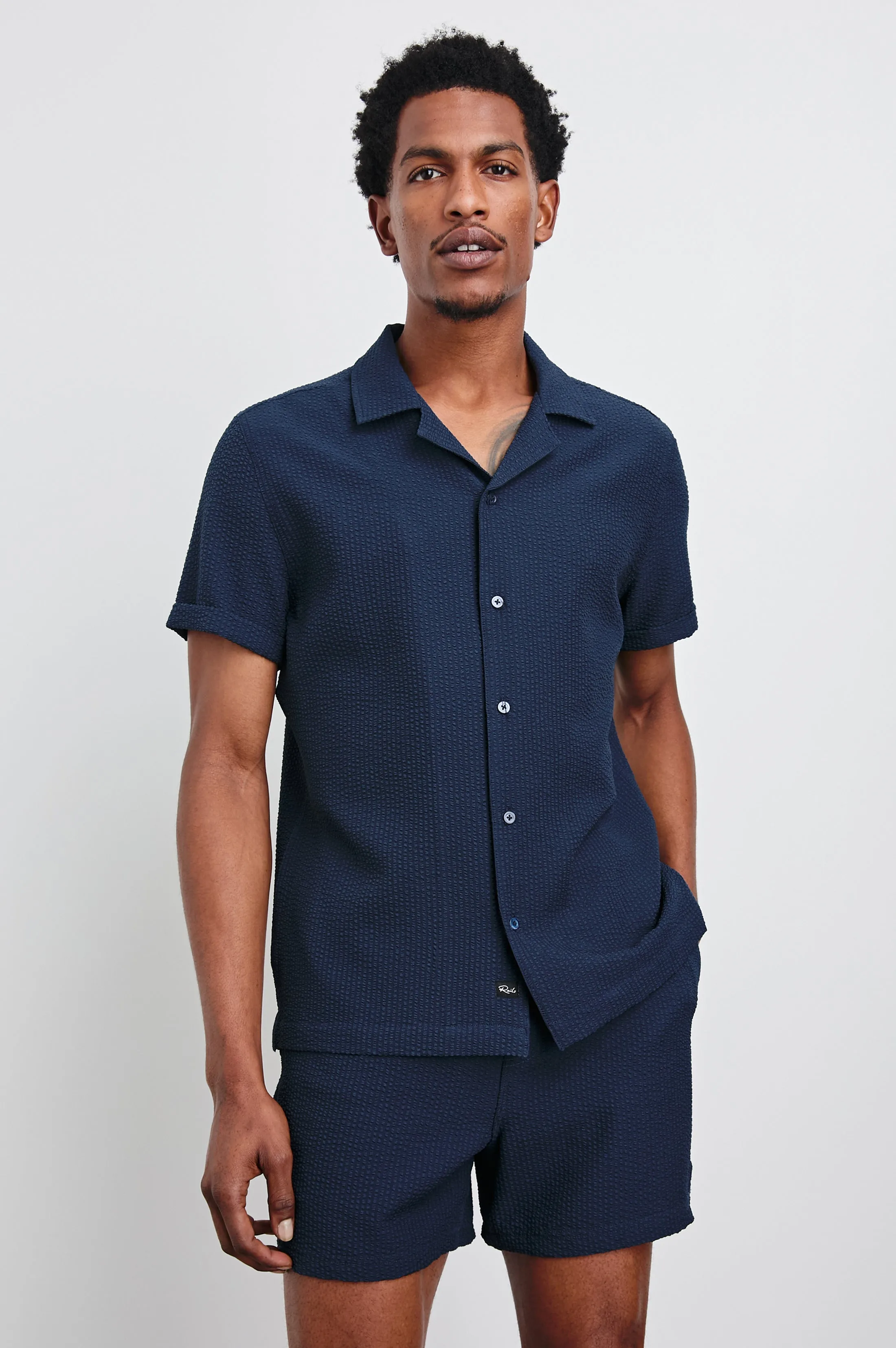 AMALFI SHIRT - NAVY SEERSUCKER sold by Rails