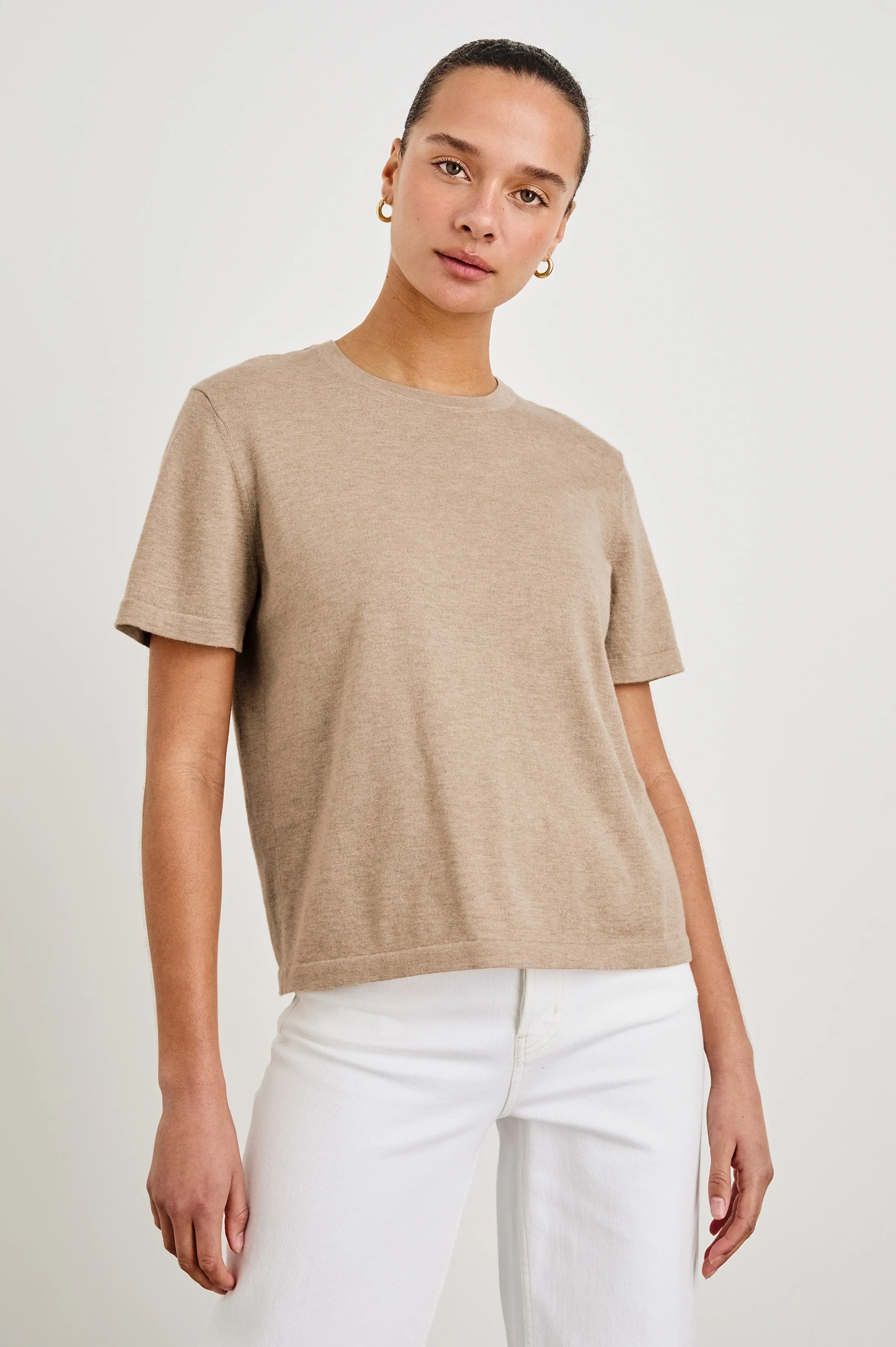 COTTON CASHMERE T-SHIRT - HEATHER OAT sold by Rails