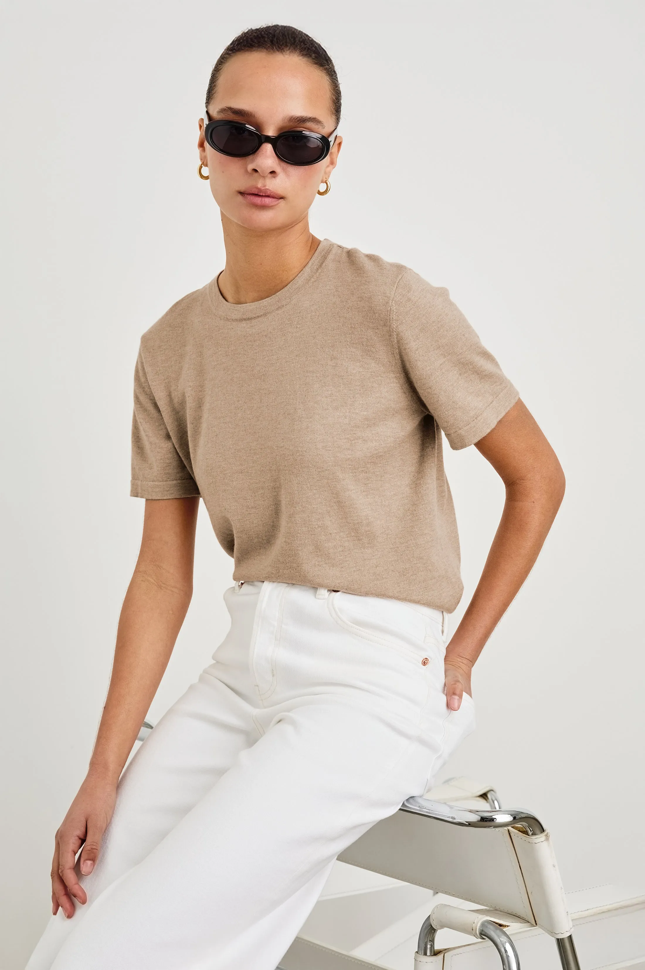 COTTON CASHMERE T-SHIRT - HEATHER OAT sold by Rails product image thumbnail 2