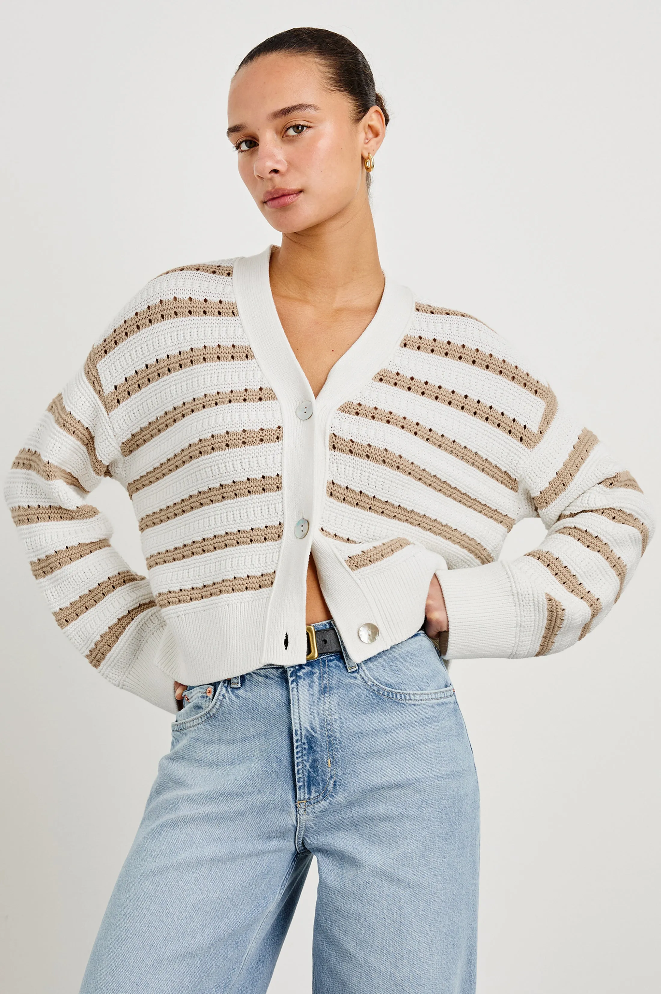 GENEVA CARDIGAN - IVORY OAT STRIPE sold by Rails