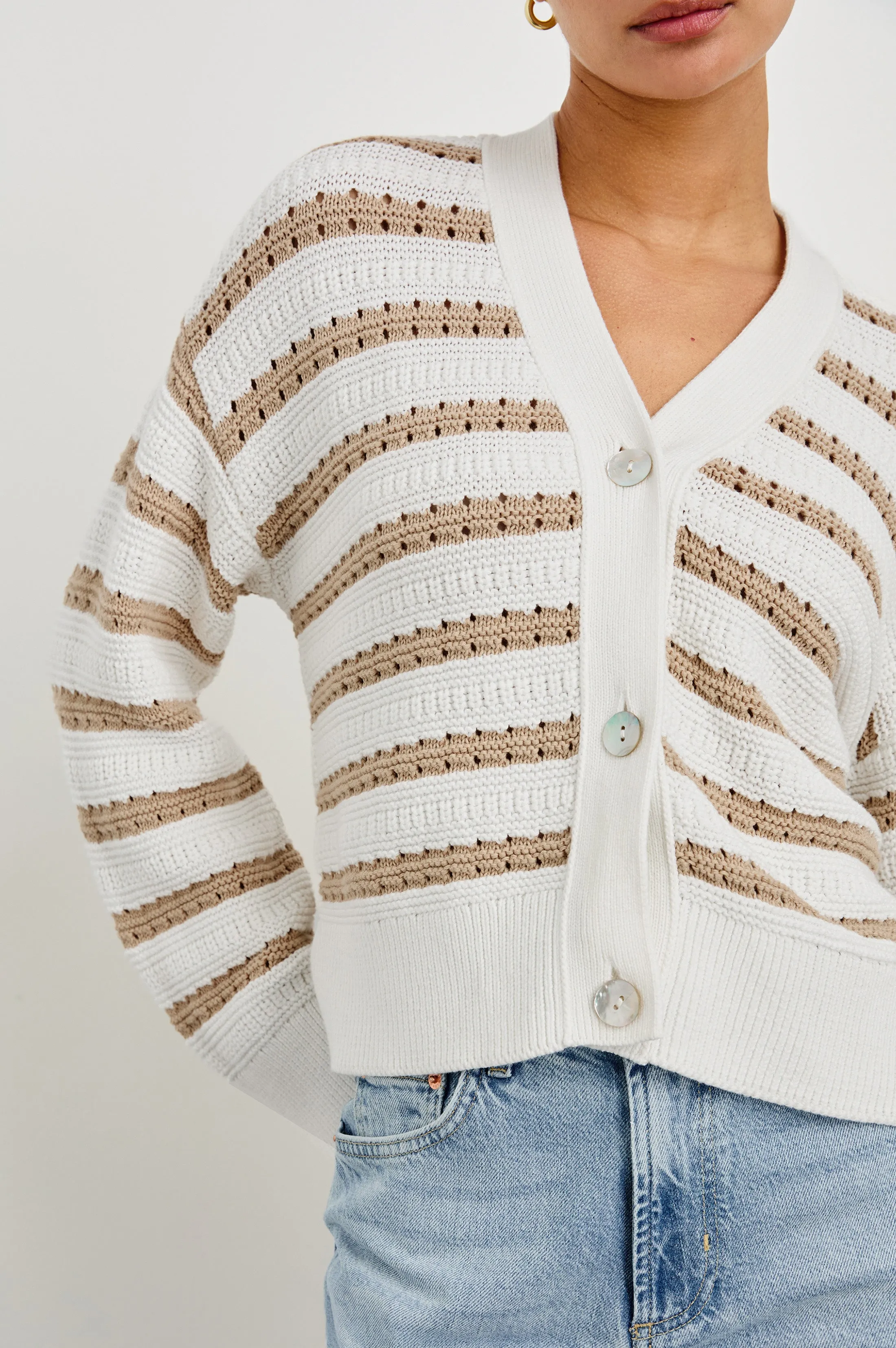 GENEVA CARDIGAN - IVORY OAT STRIPE sold by Rails product image thumbnail 2