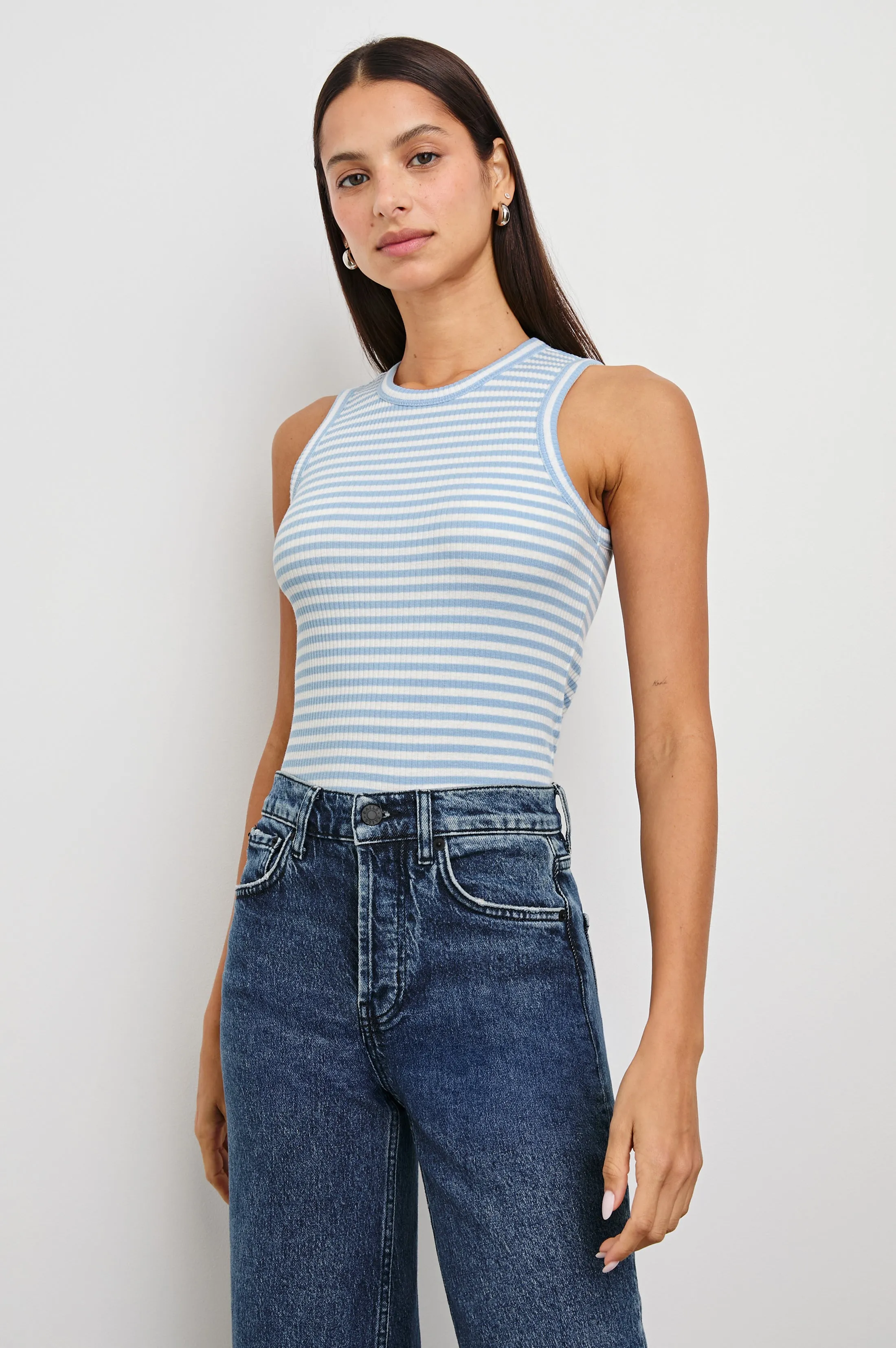 THE RACER TANK - CHAMBRAY BLUE STRIPE sold by Rails product image thumbnail 4