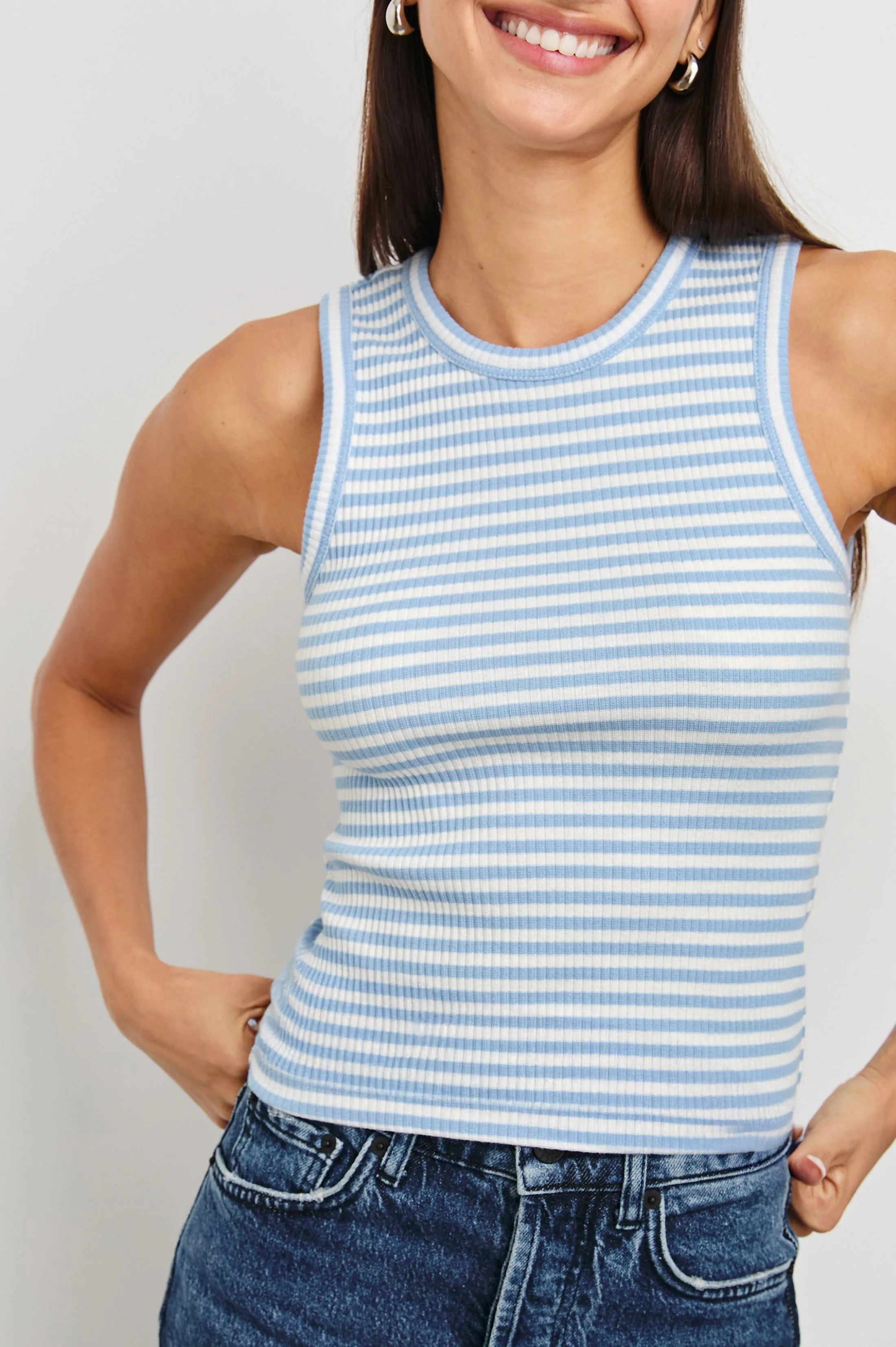THE RACER TANK - CHAMBRAY BLUE STRIPE sold by Rails product image thumbnail 2