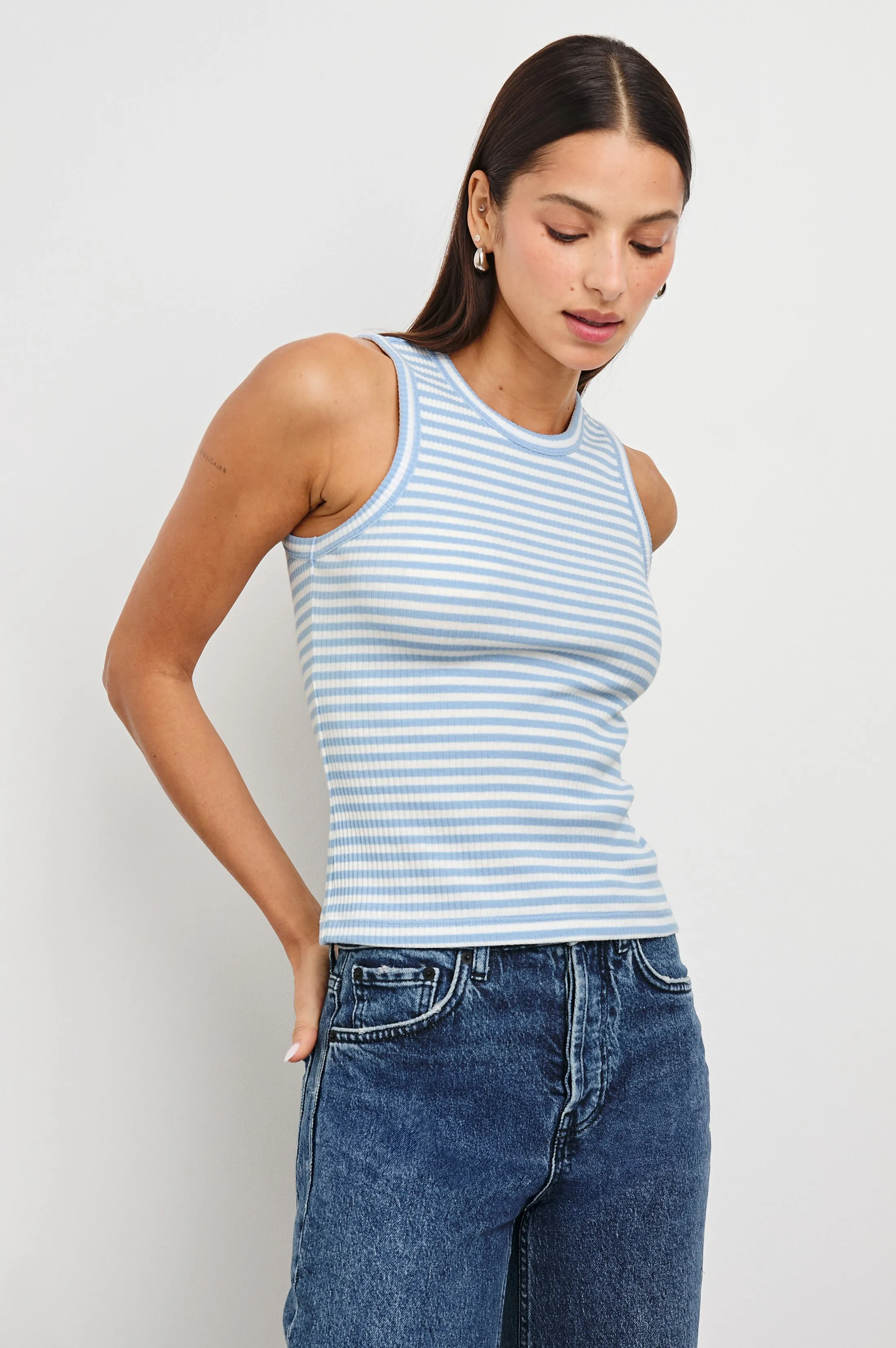 THE RACER TANK - CHAMBRAY BLUE STRIPE sold by Rails