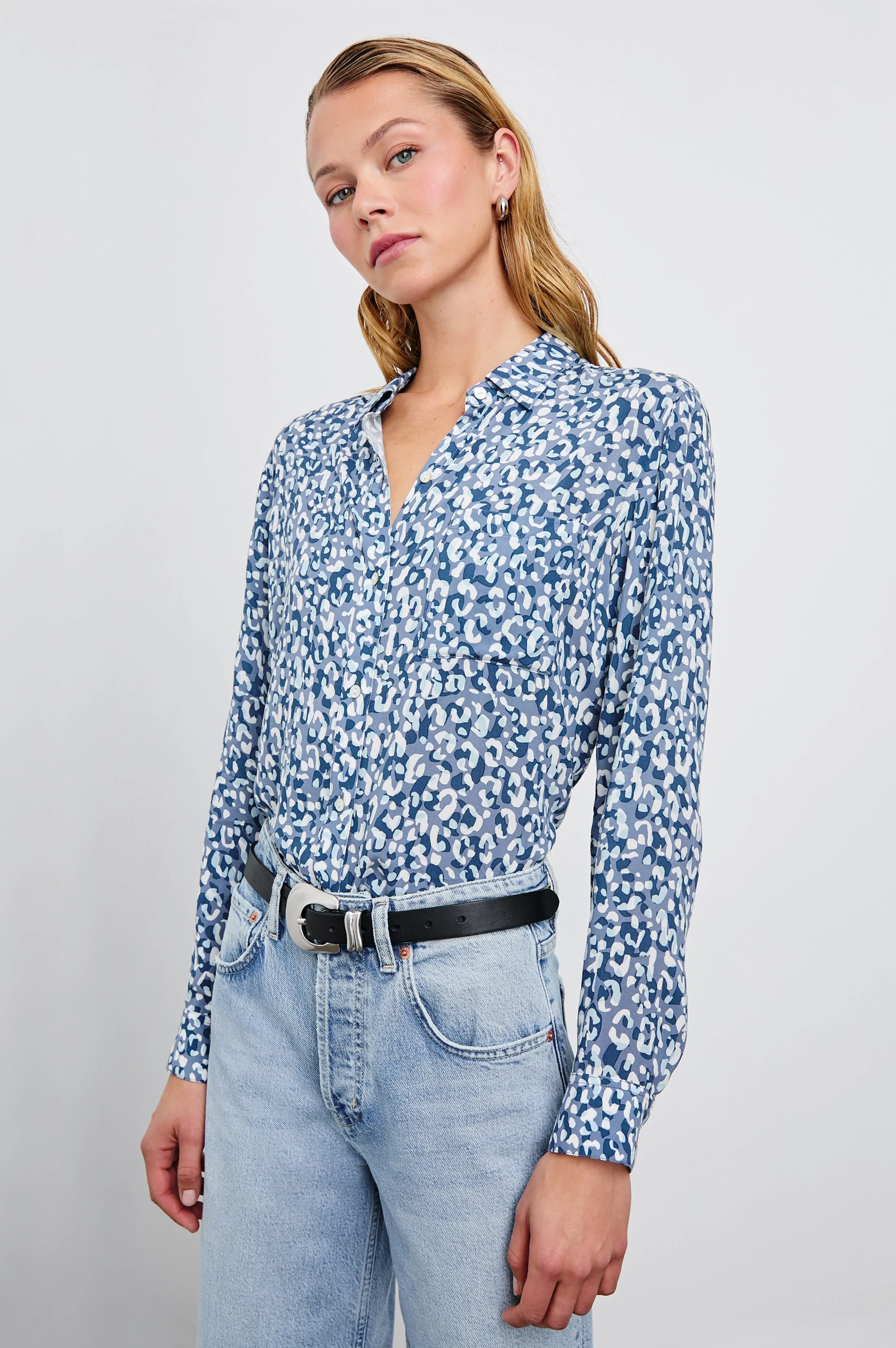 JOSEPHINE SHIRT - BLUE MIXED CHEETAH sold by Rails