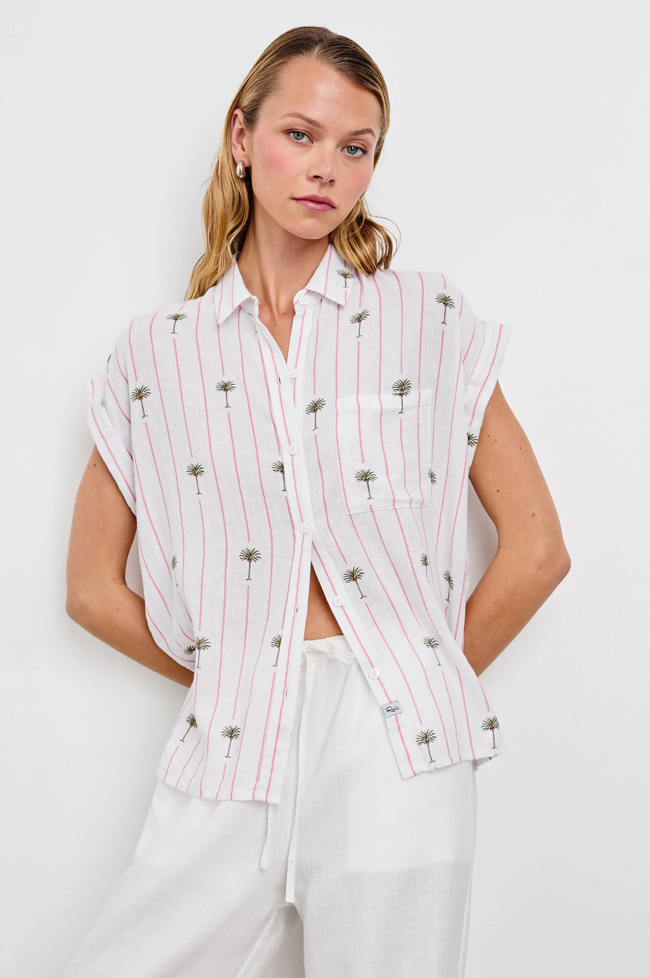 WHITNEY SHIRT - PINK PALM STRIPE sold by Rails