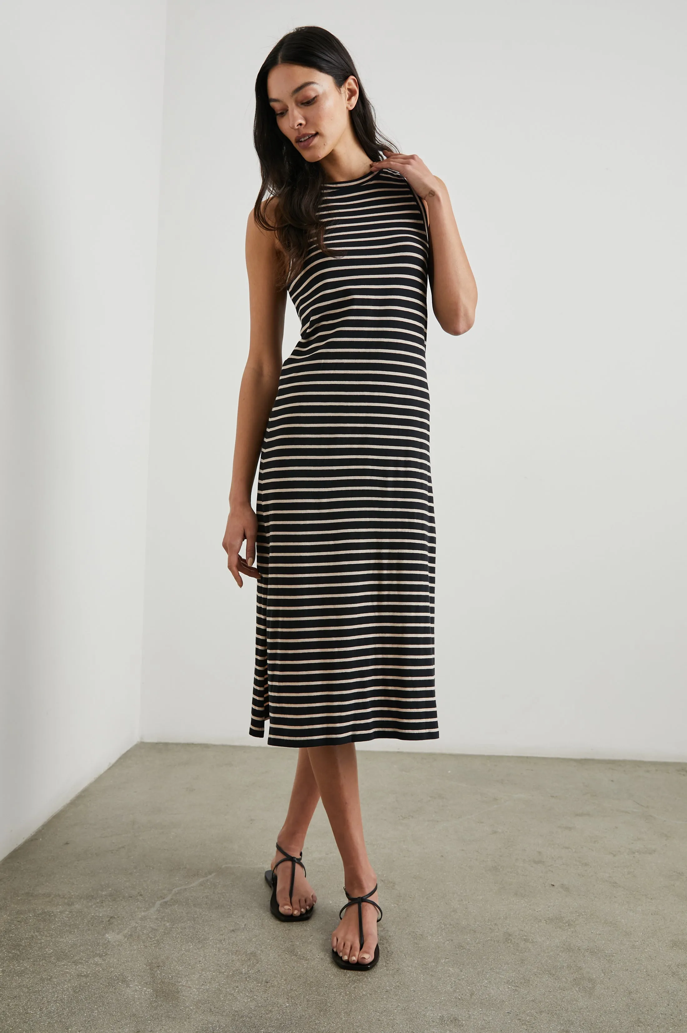 THE TANK DRESS - BLACK IVORY STRIPE sold by Rails