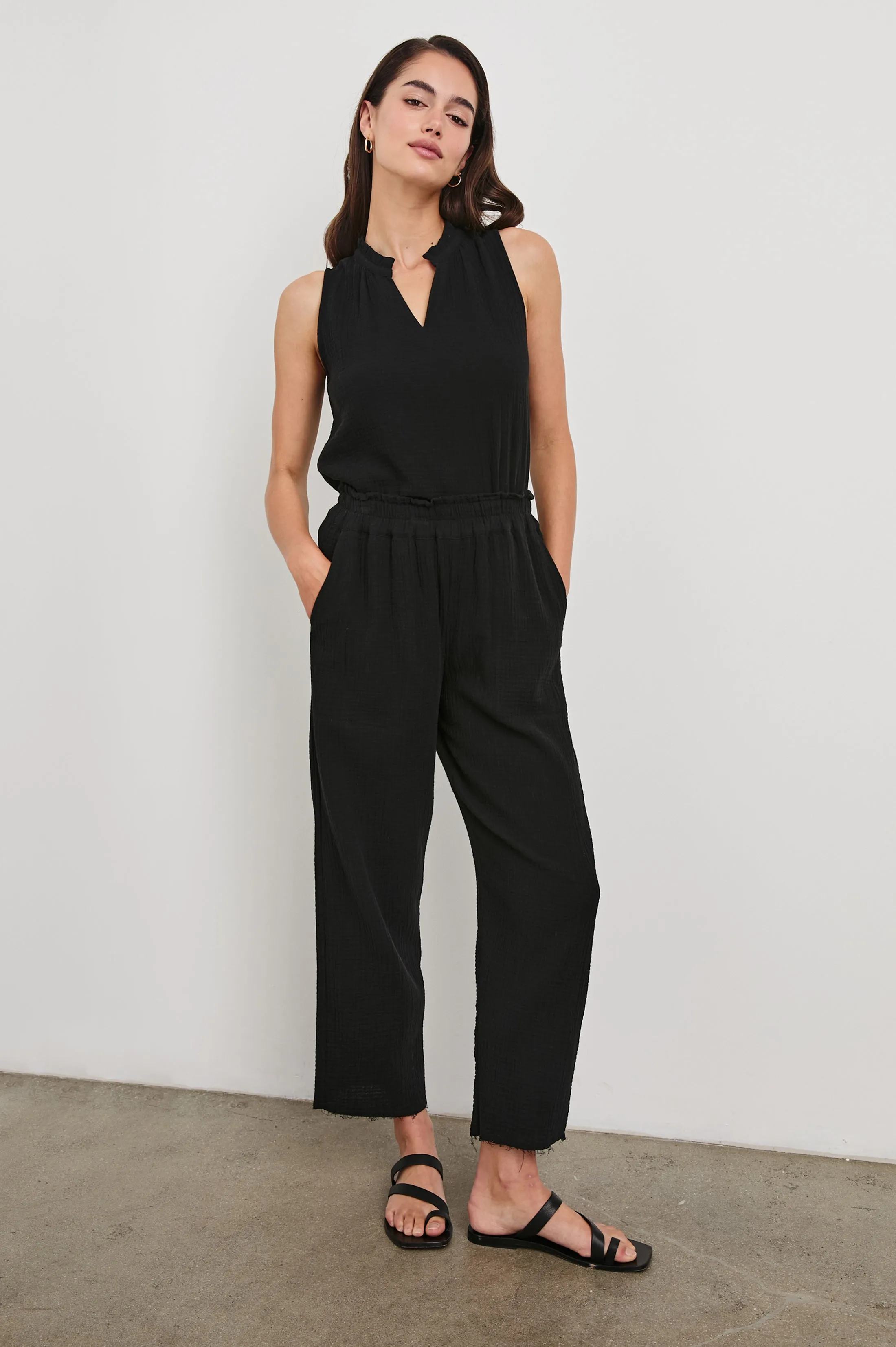LEON CROP PANT - BLACK GAUZE sold by Rails product image thumbnail 5