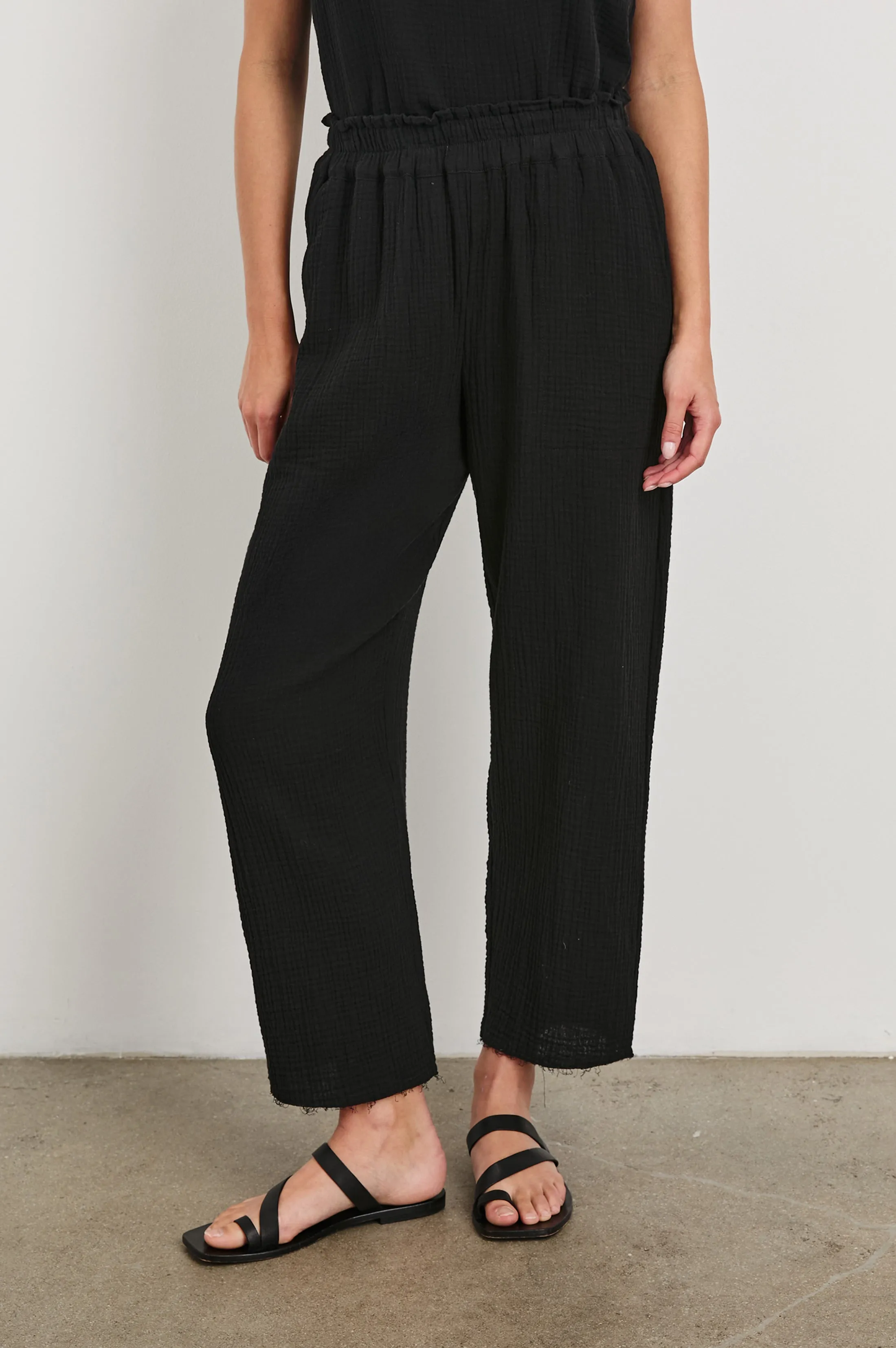 LEON CROP PANT - BLACK GAUZE sold by Rails