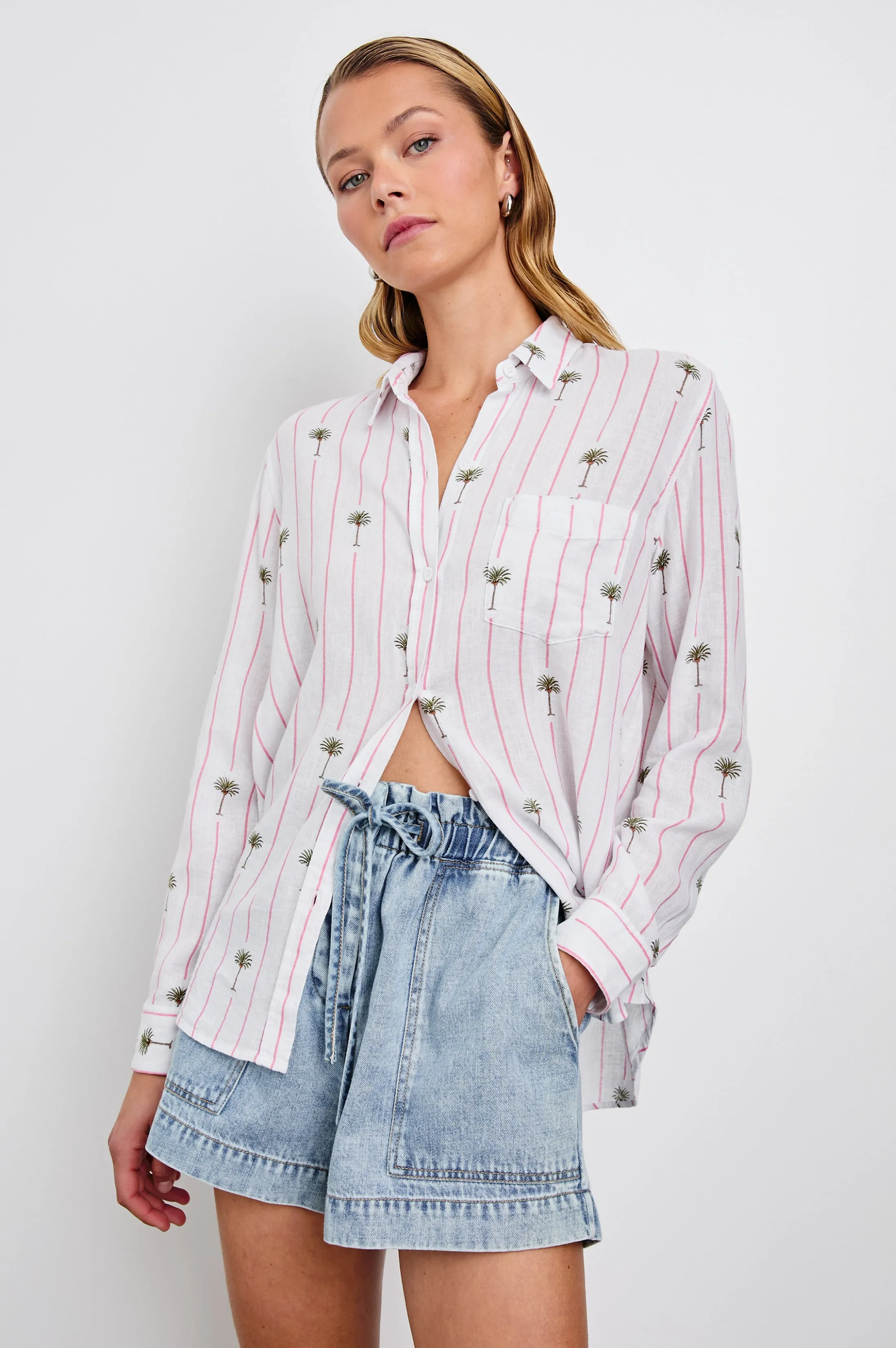 CHARLI SHIRT - PINK PALM STRIPE sold by Rails
