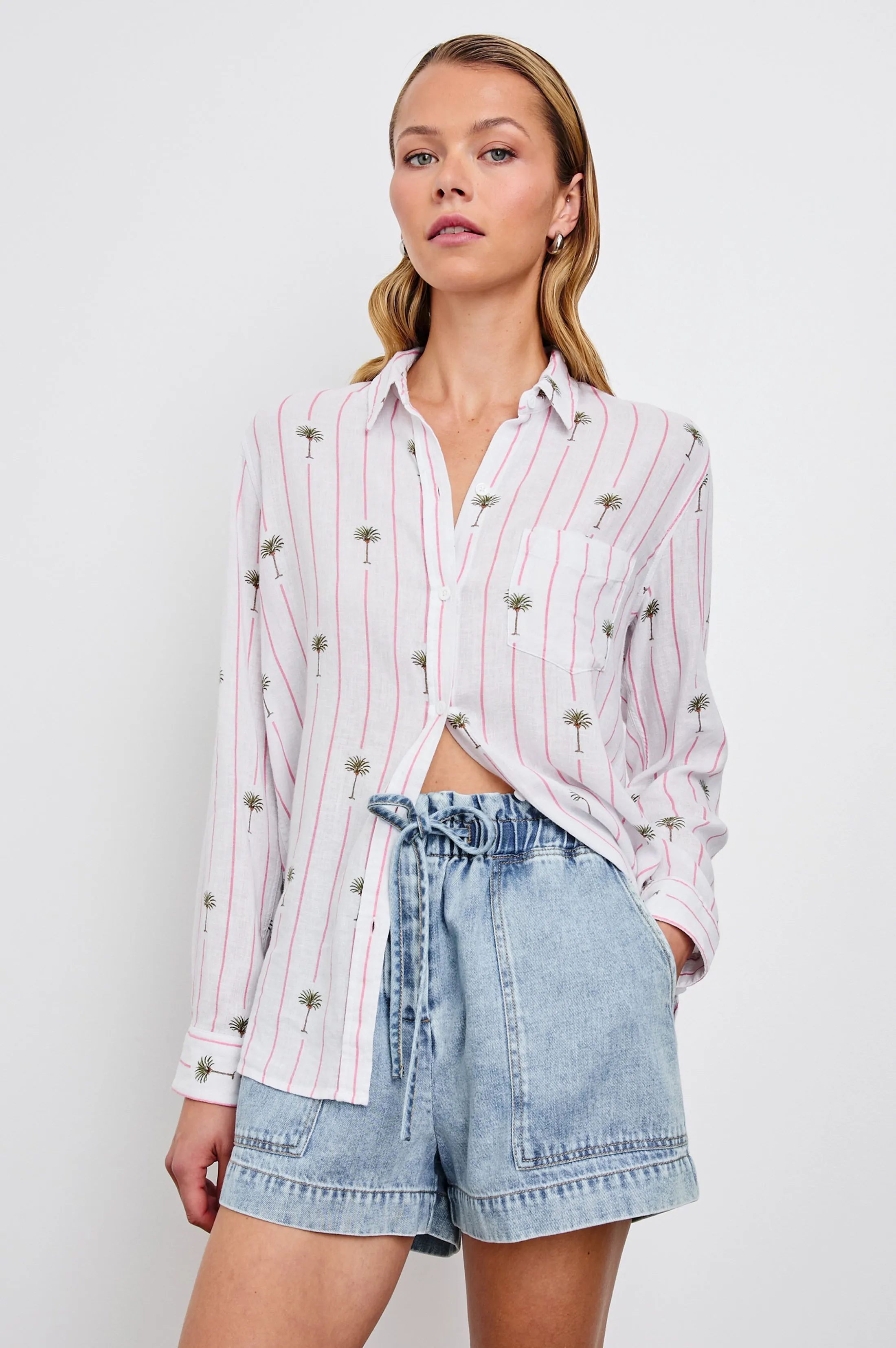 CHARLI SHIRT - PINK PALM STRIPE sold by Rails product image thumbnail 3