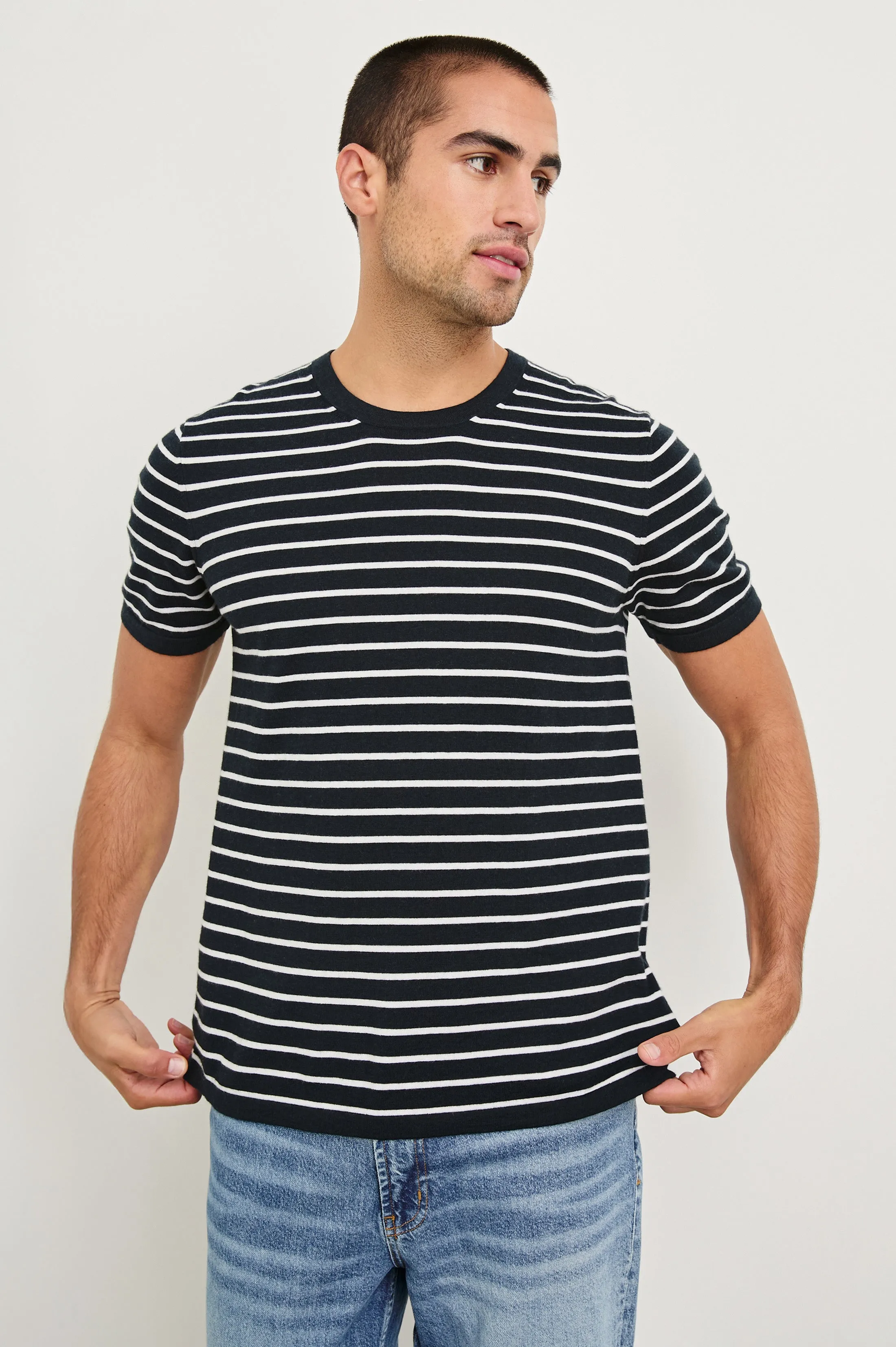 MASON COTTON CASHMERE T-SHIRT - NAUTICAL NAVY STRIPE sold by Rails