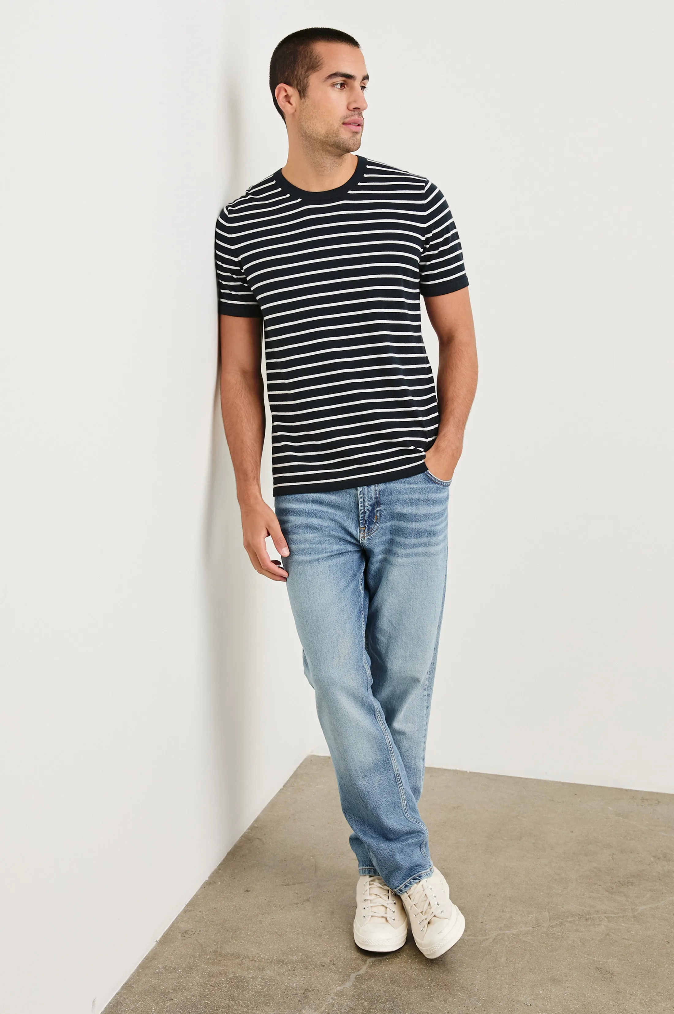 MASON COTTON CASHMERE T-SHIRT - NAUTICAL NAVY STRIPE sold by Rails product image thumbnail 3