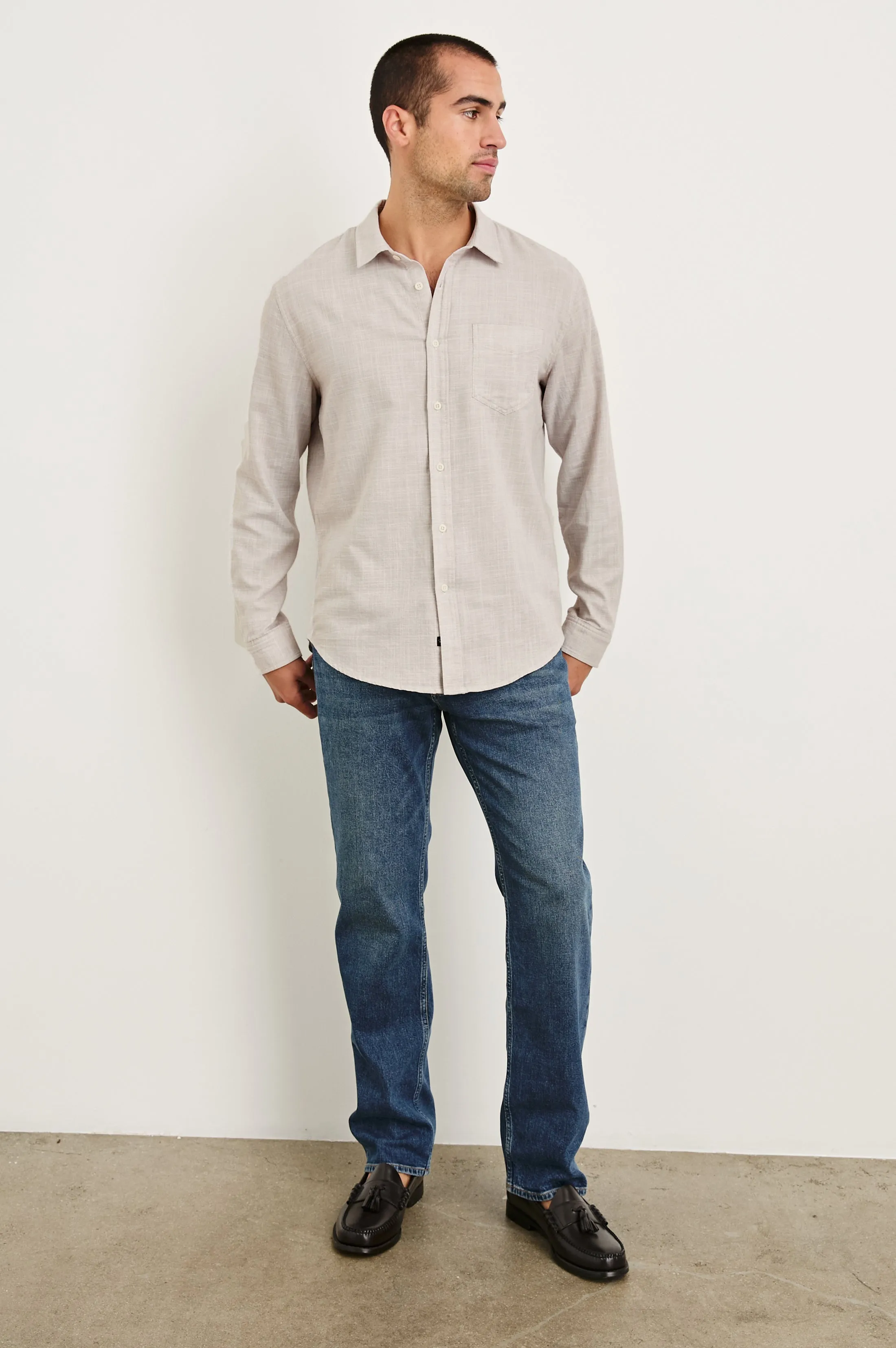 WYATT RELAXED FIT SHIRT - TAHINI ETCH sold by Rails