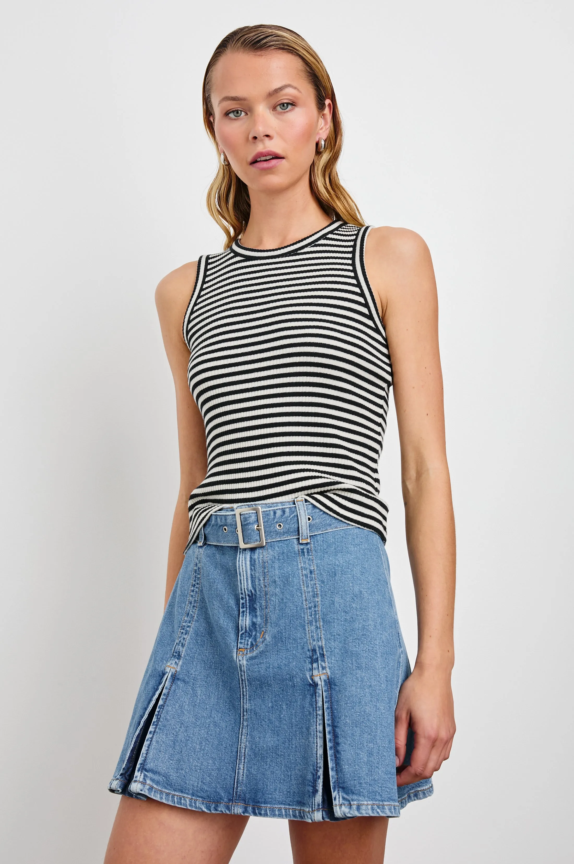 THE RACER TANK - BLACK BIRCH STRIPE sold by Rails
