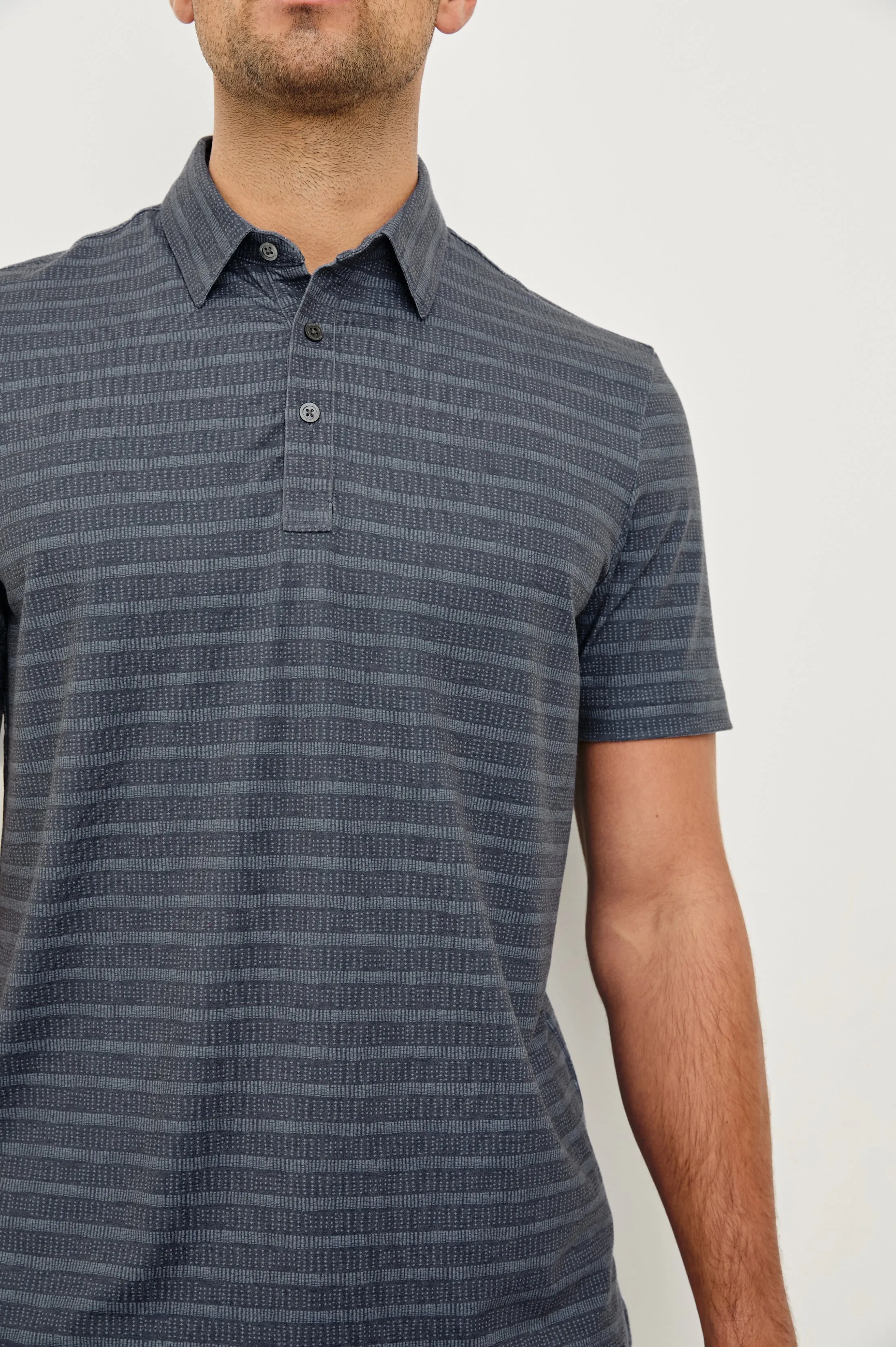 MERCED GOLF POLO SHIRT - SASHIKO BORDER BLACK sold by Rails product image thumbnail 2