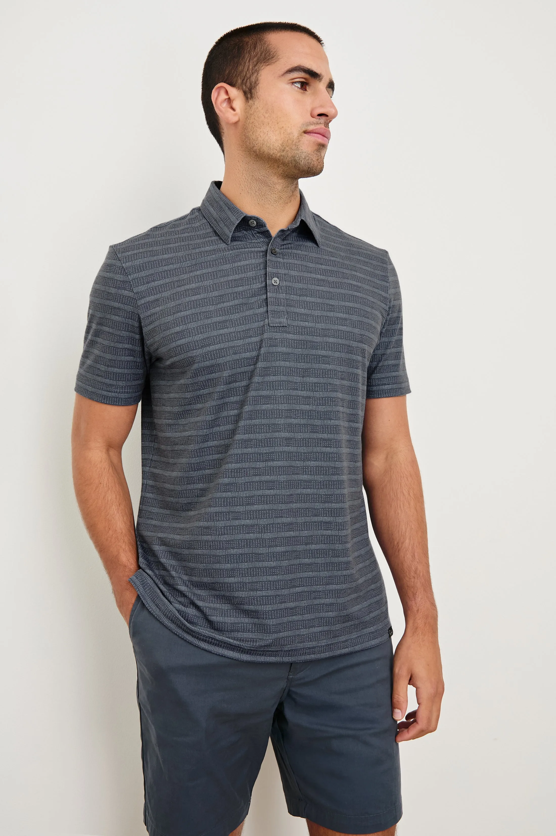 MERCED GOLF POLO SHIRT - SASHIKO BORDER BLACK sold by Rails product image thumbnail 5