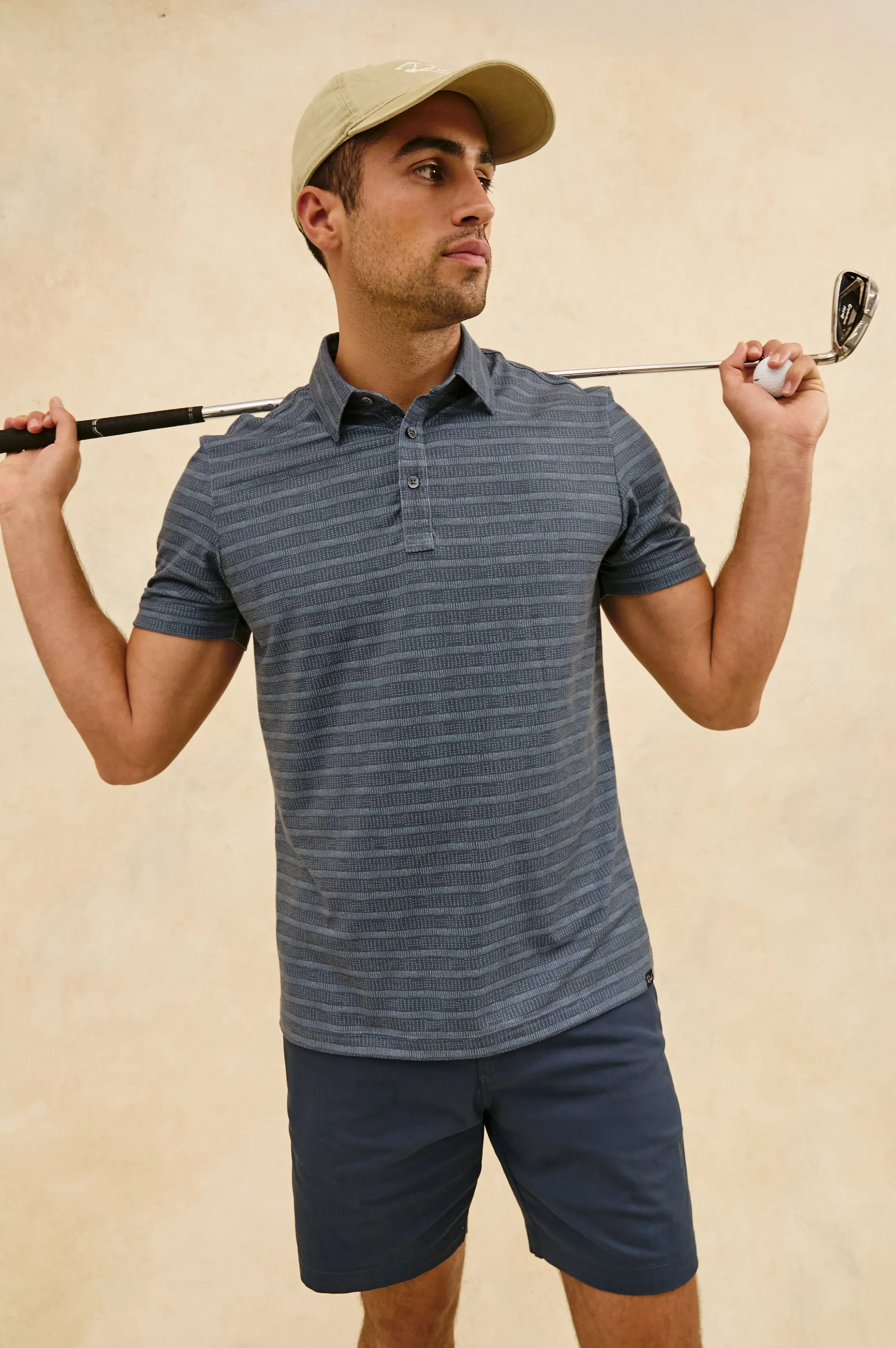 MERCED GOLF POLO SHIRT - SASHIKO BORDER BLACK sold by Rails