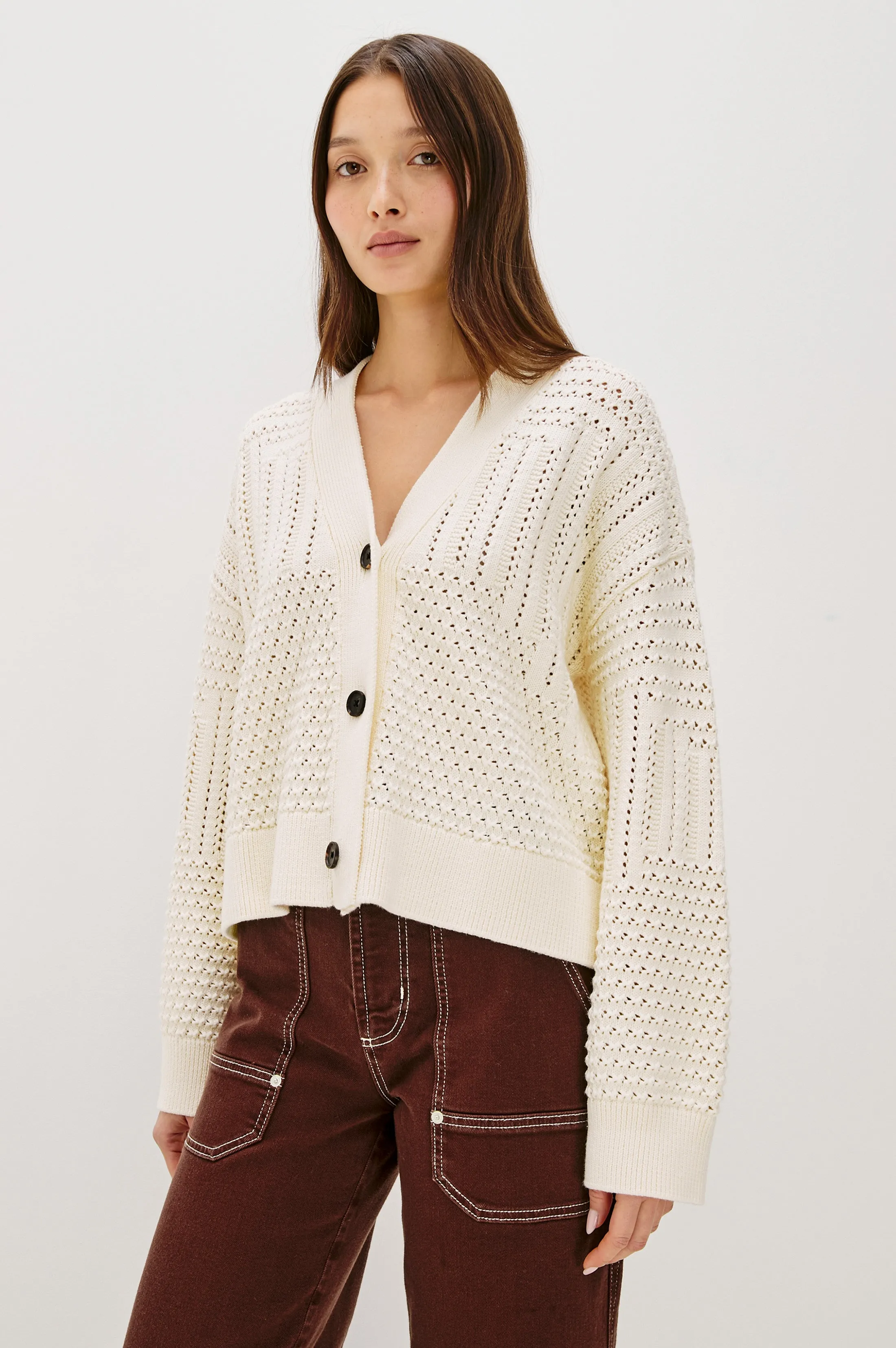 GENEVA CARDIGAN - IVORY PATCHWORK POINTELLE sold by Rails product image thumbnail 3